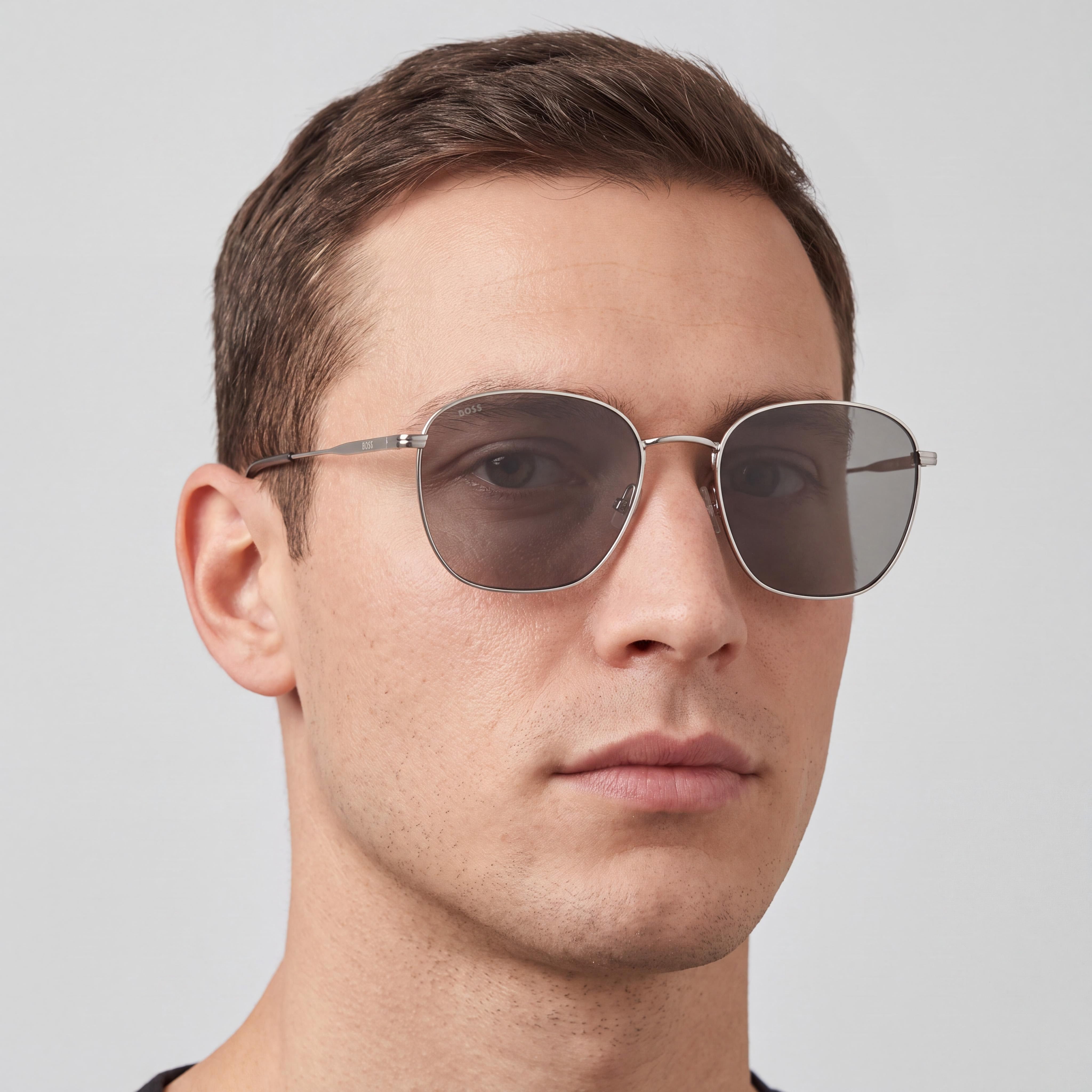 Hugo Boss BOSS 1561/F/SK Gafas de sol cuadradas de metal paladio con lentes plateadas no polarizadas para hombre 57 mm, Photo 4