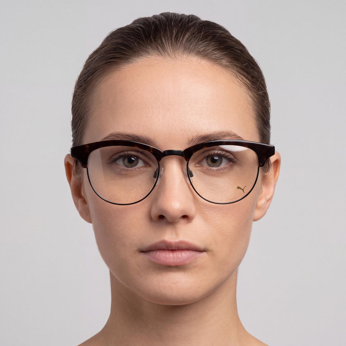 Montura óptica PUMA para mujer, forma redonda/ovalada, material plástico, color habana transparente, lentes neutras transparentes, 50-19-140, Photo 3