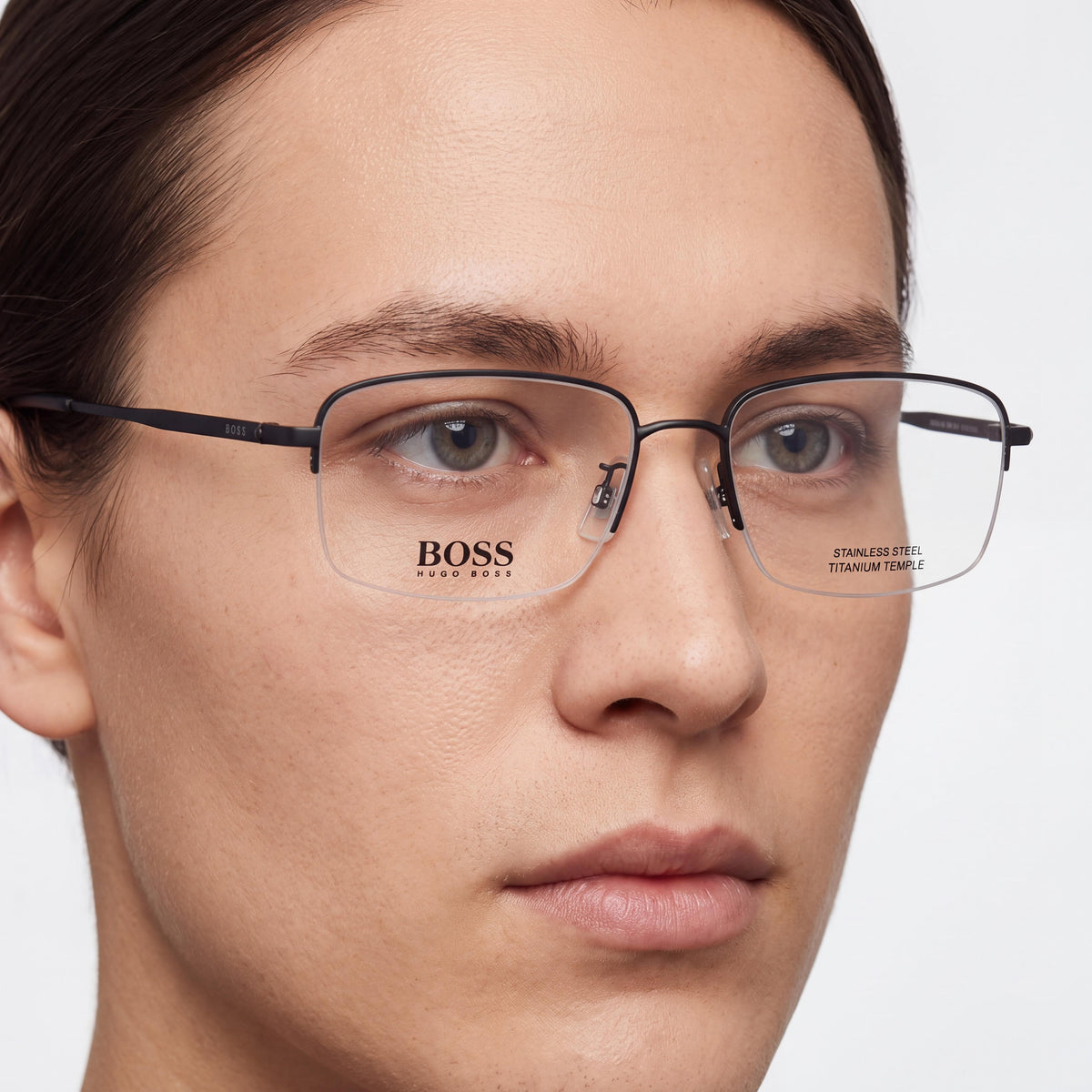 Hugo Boss Boss 1298/F Unisex Eyeglasses with Matt Black Stainless Steel Frame and Non Lenses, 56mm, Photo 4