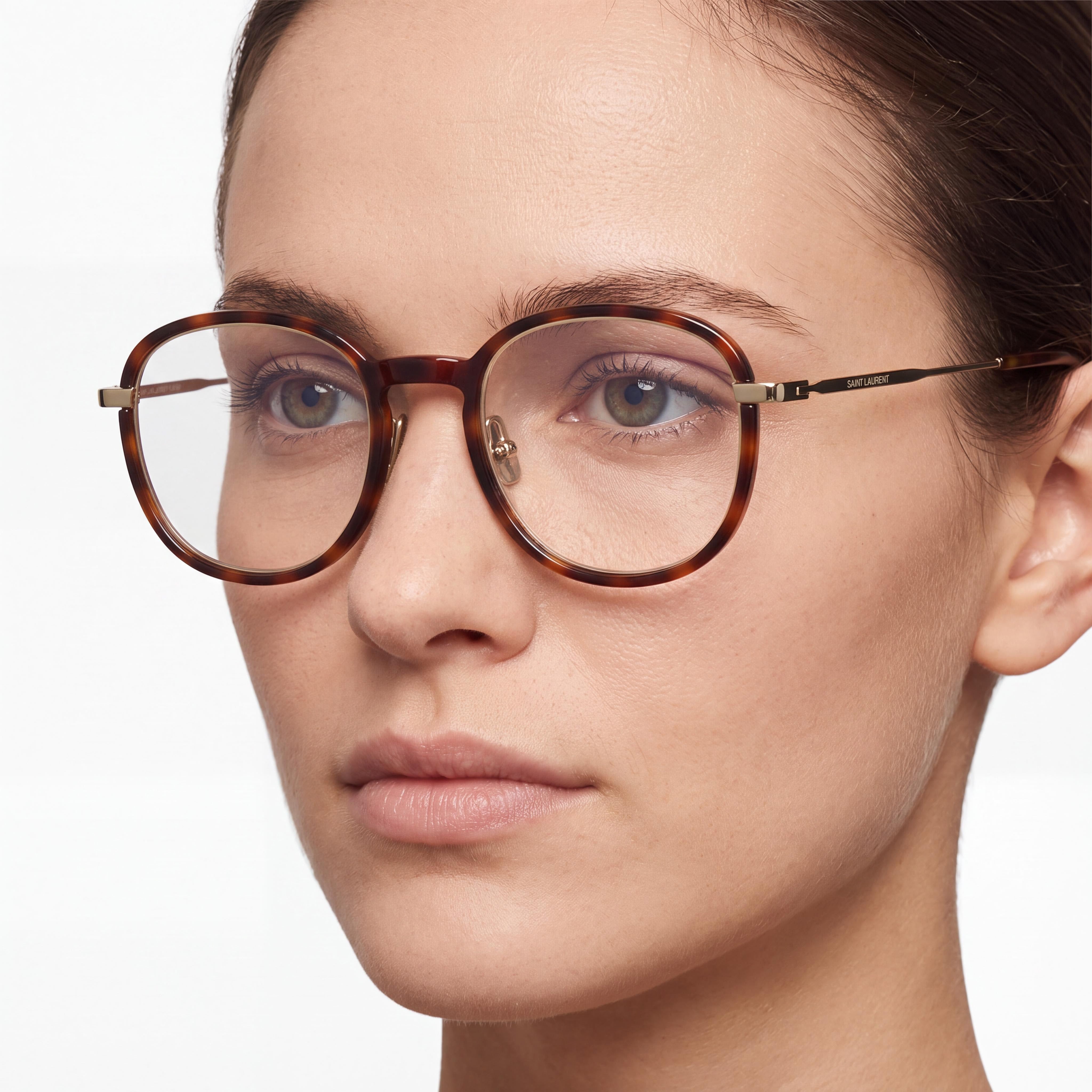 YVES SAINT LAURENT Sl 436 Opt-002 Women's Round Plastic Eyeglasses with Clear Lenses Havana Transparent Gold 49-22-42, Photo 4
