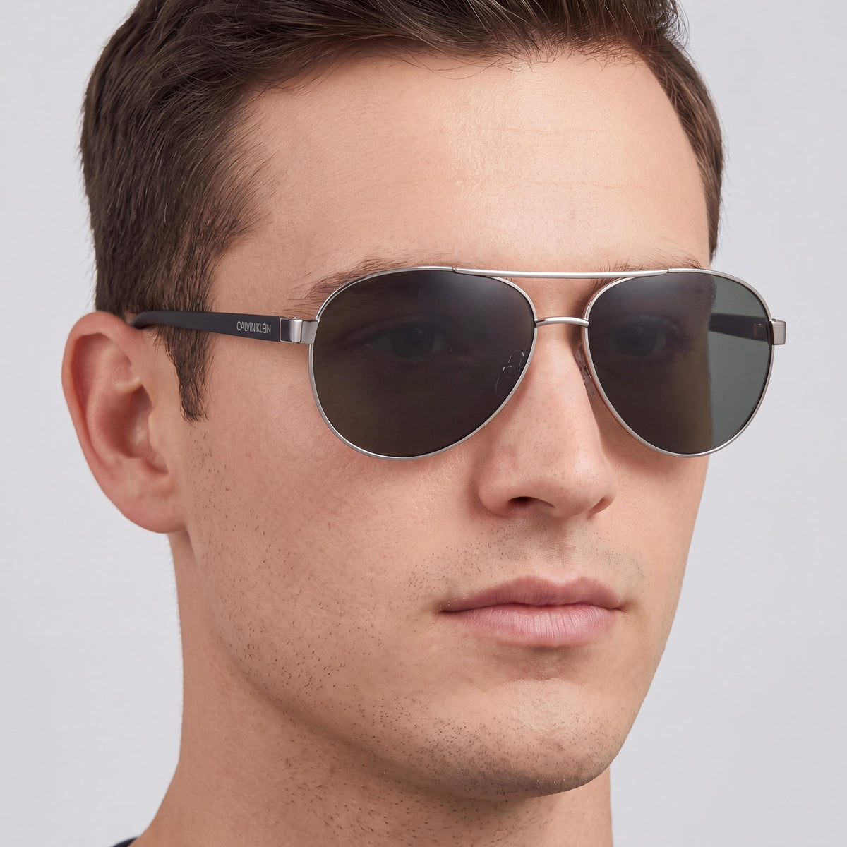 Calvin Klein Men's Aviator With Solid Green Lens Silver Green Polycarbonate Non-Polarized 100% UV Sunglasses 60mm, Photo 5