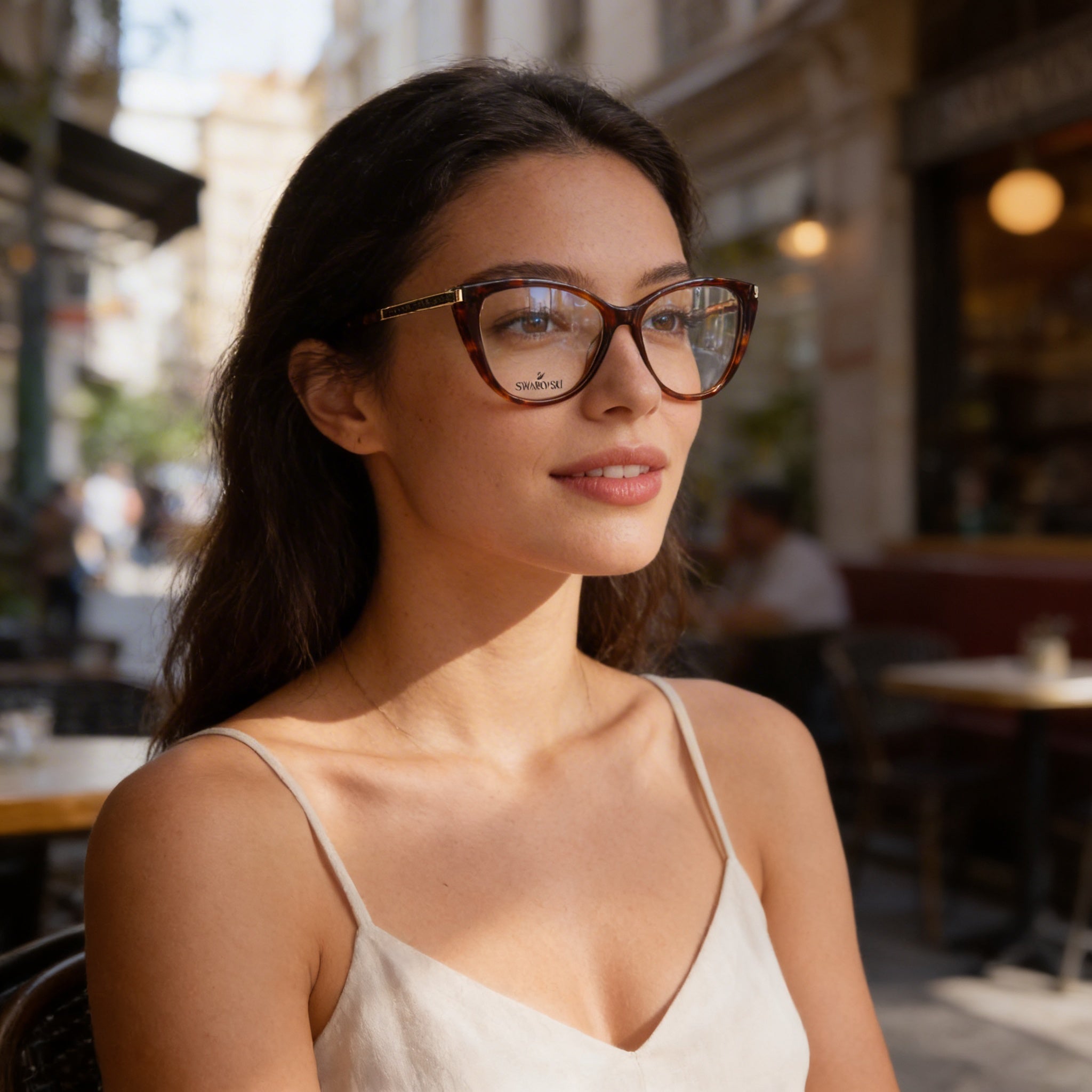 Swarovski Women's CAT'S EYE SK5414 Dark Havana Acetate Prescription Ready Optical Frames 53mm, Photo 5