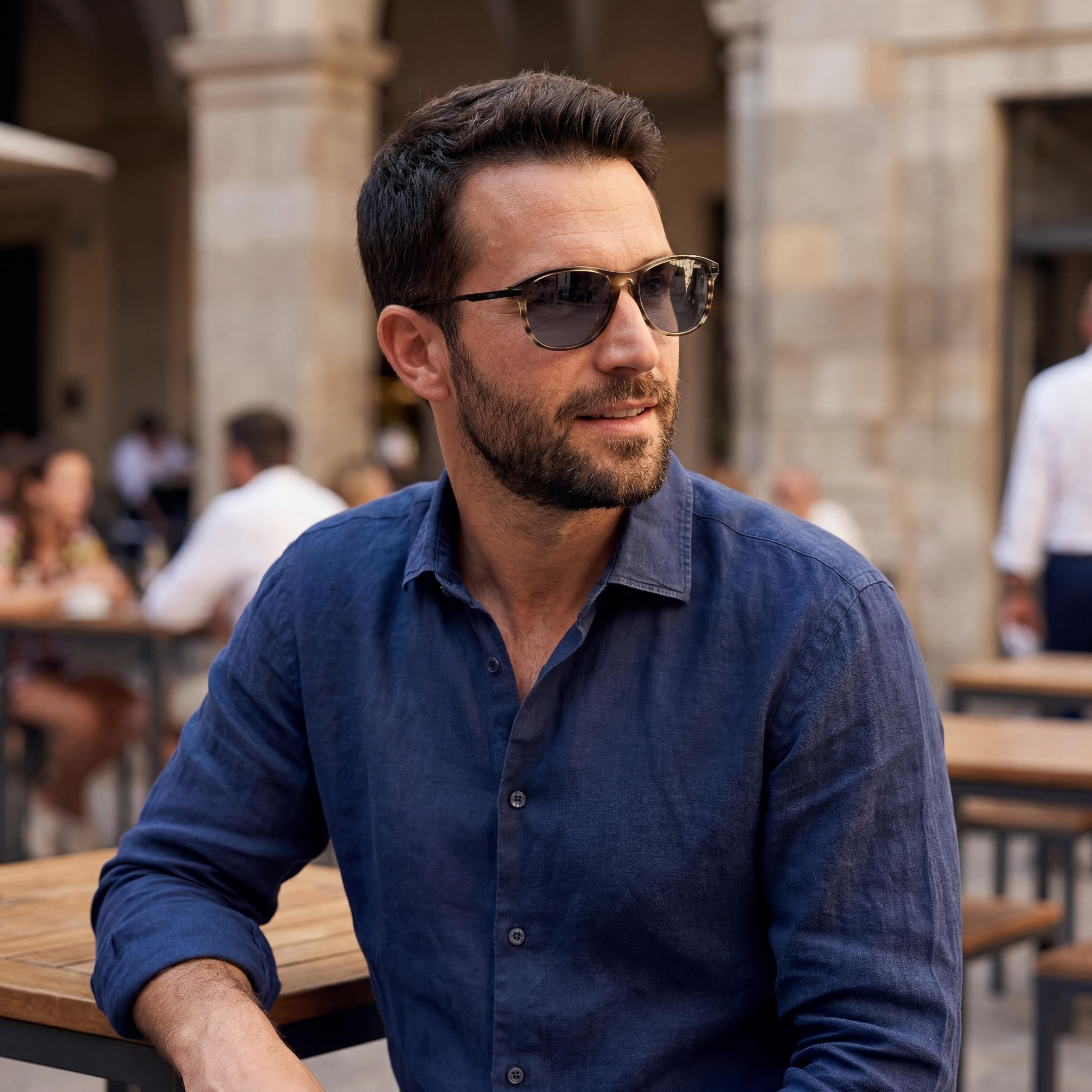 Gafas de sol BMW para hombre, contemporáneas, brillantes, montura de acetato marrón claro, protección UV sin polarizar, 54 mm, Photo 6