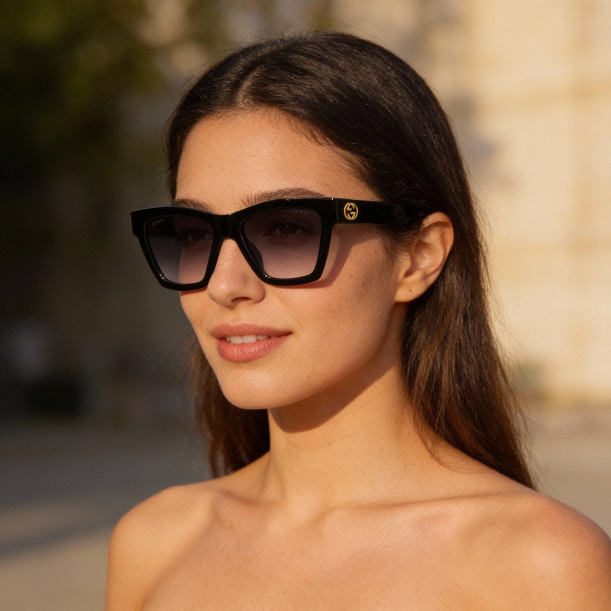 Gafas de sol Gucci GG1714S para mujer, montura de ojo de gato inyectada, no polarizadas, en negro y gris, con detalles dorados, 54 mm, Photo 6