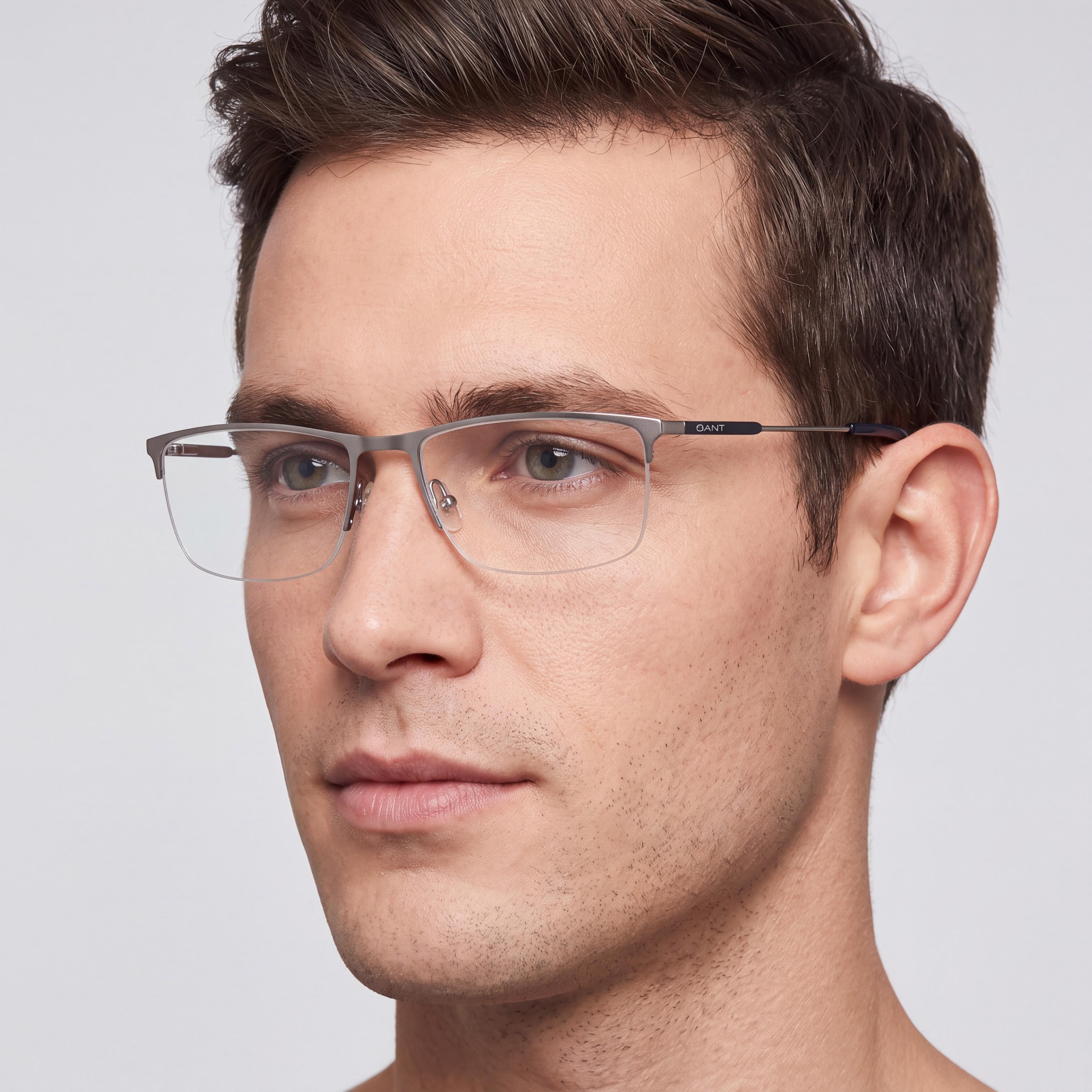 Gafas GANT Ga3288 de metal rutenio oscuro azul claro para hombre con lentes transparentes de policarbonato, 57, Photo 3