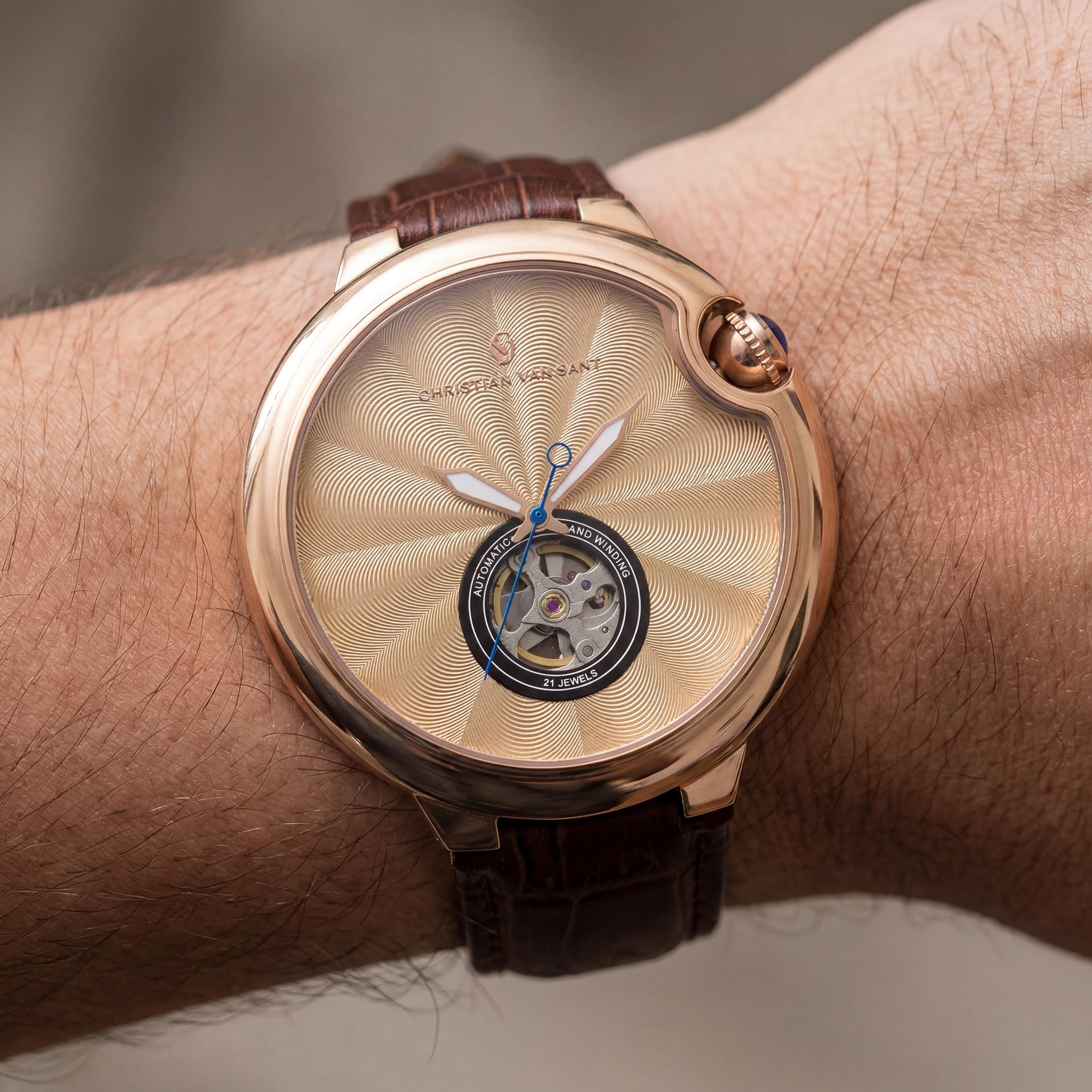 Christian Van Sant Reloj automático para hombre con esfera negra y resistente al agua, Photo 3