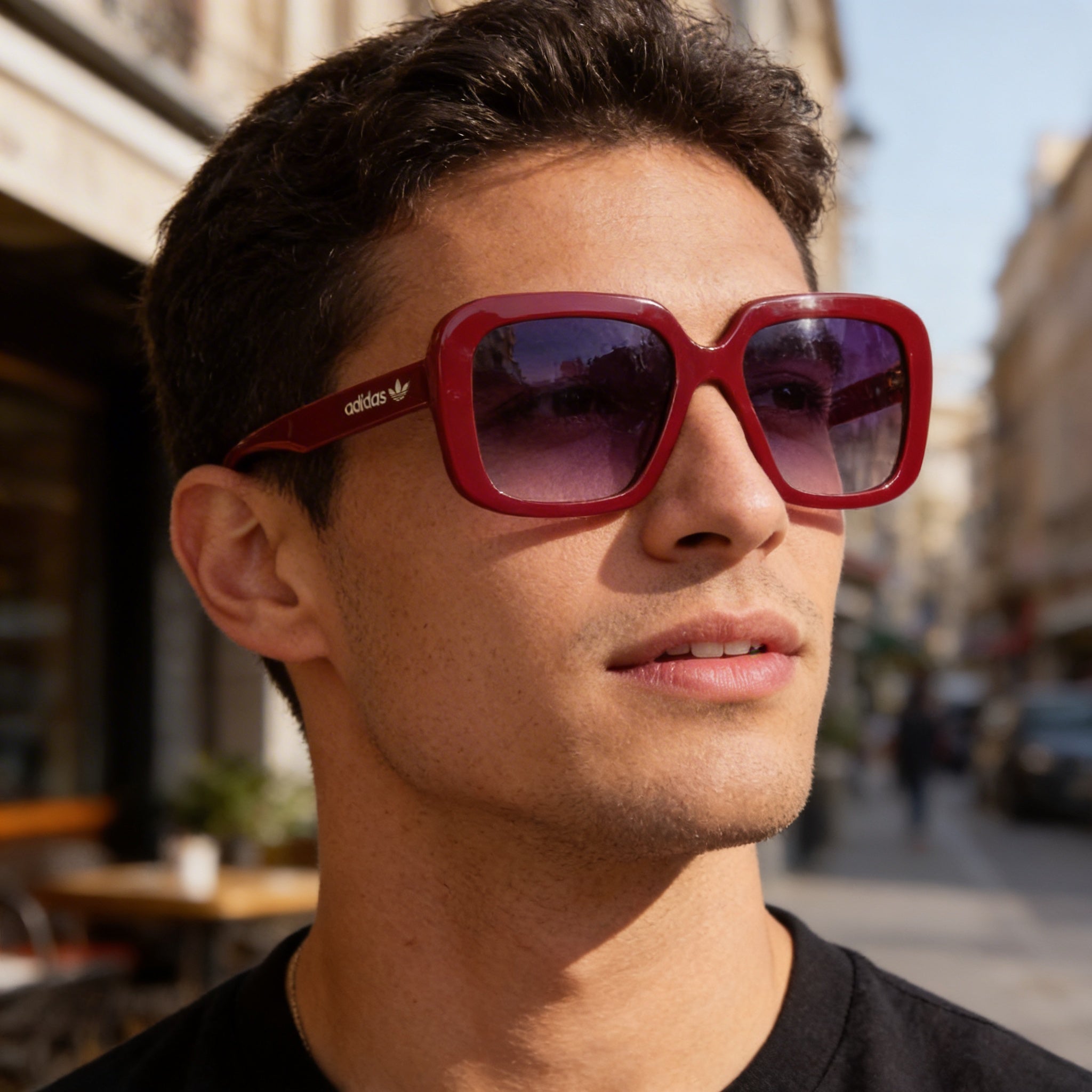Gafas de sol adidas Originals Modern para hombre con montura de plástico, efecto brillante violeta, degradado gris ahumado, protección UV, 56 mm, Photo 5