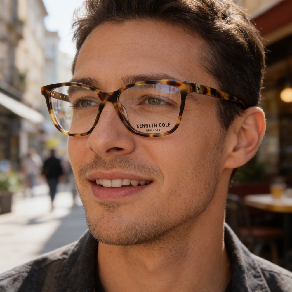 Gafas Kenneth Cole New York Kc0335 con montura de plástico y lentes transparentes para hombre, color rubio habano, 54-14-140 mm