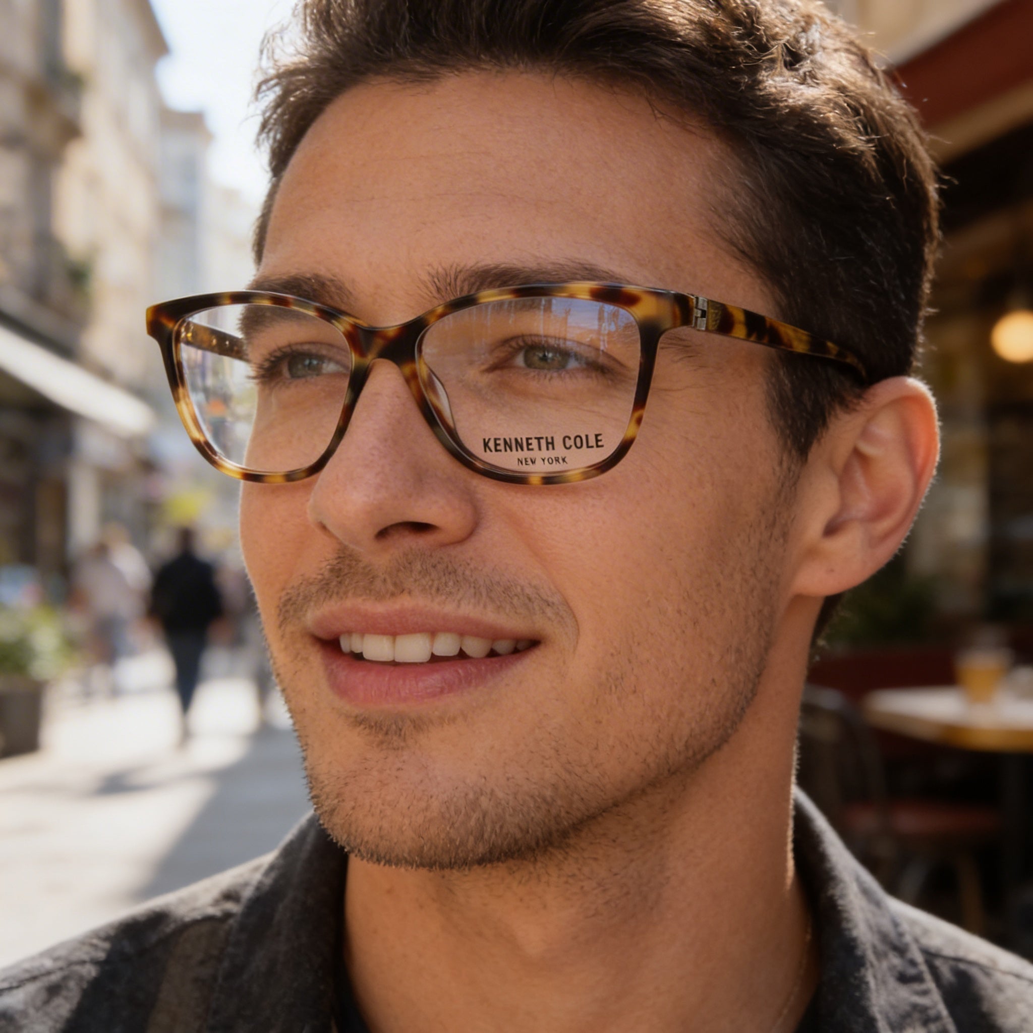 Gafas Kenneth Cole New York Kc0335 con montura de plástico y lentes transparentes para hombre, color rubio habano, 54-14-140 mm, Photo 3