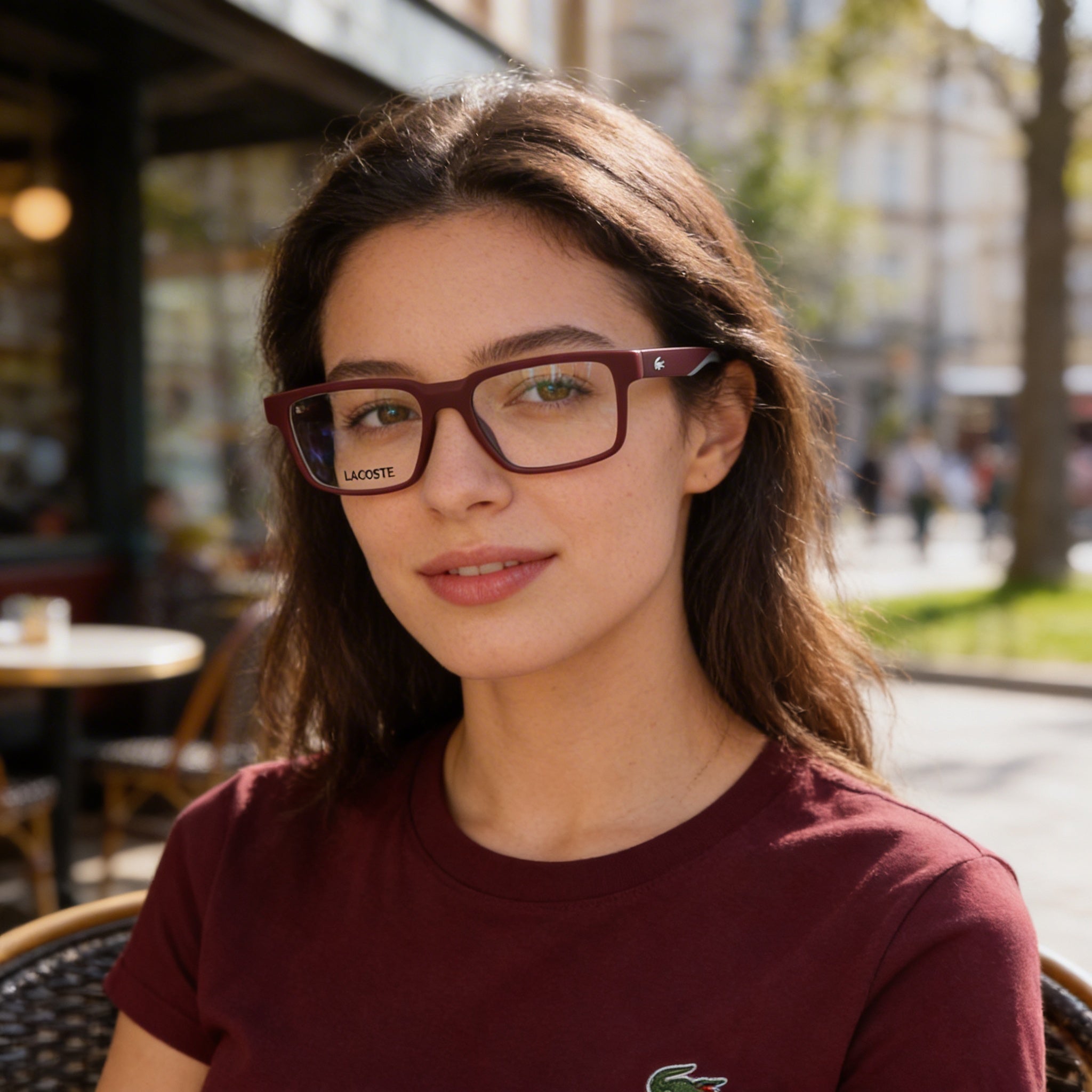 Lacoste L2922 Modern Women's Sunglasses with Injected Dark Red Frame and Polycarbonate Lenses 55mm, Photo 4