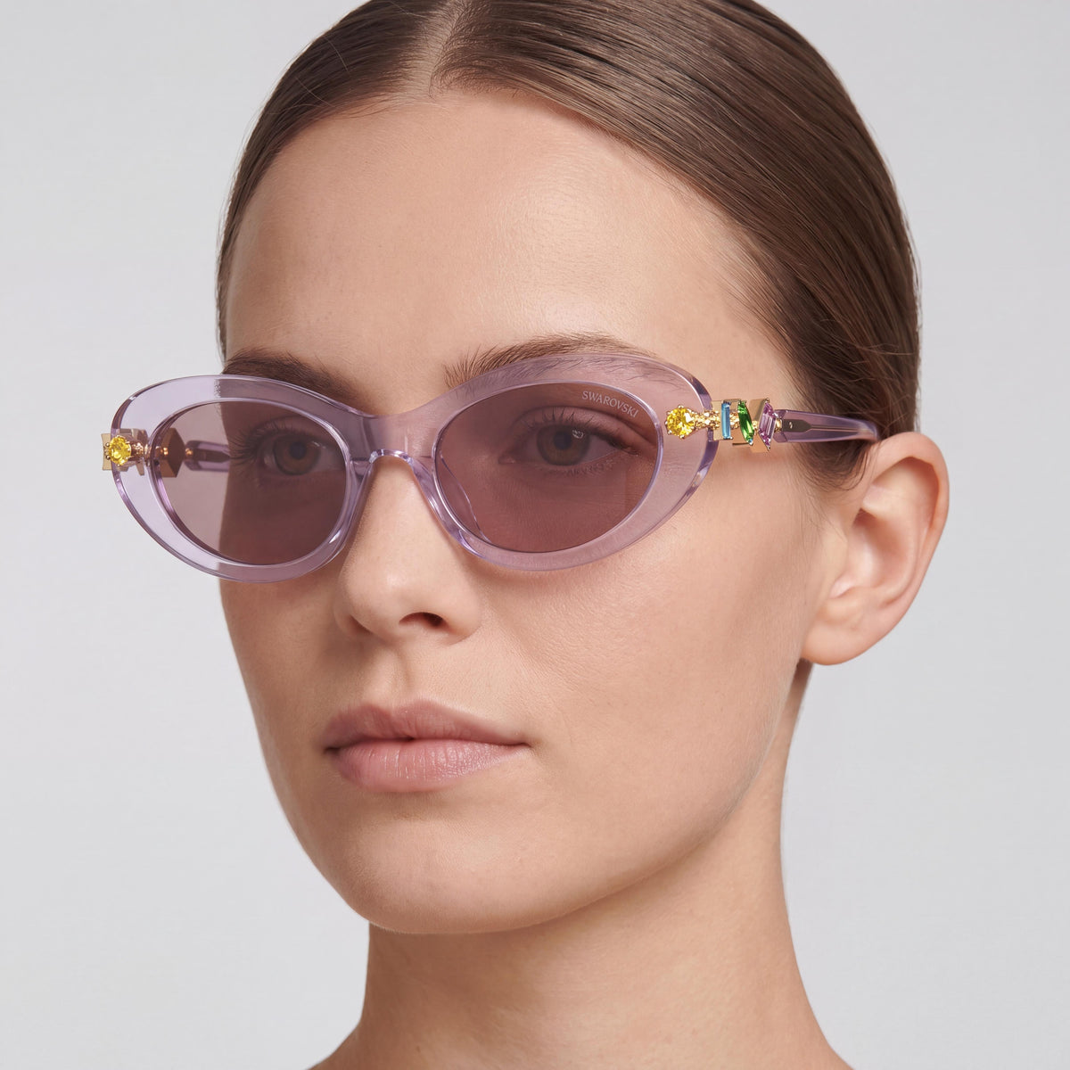 Swarovski Sk6042 Women's Oval Plastic Sunglasses - Transparent Lilac Violet Frame, Violet Lens, 100% UV Protection 53mm, Photo 4