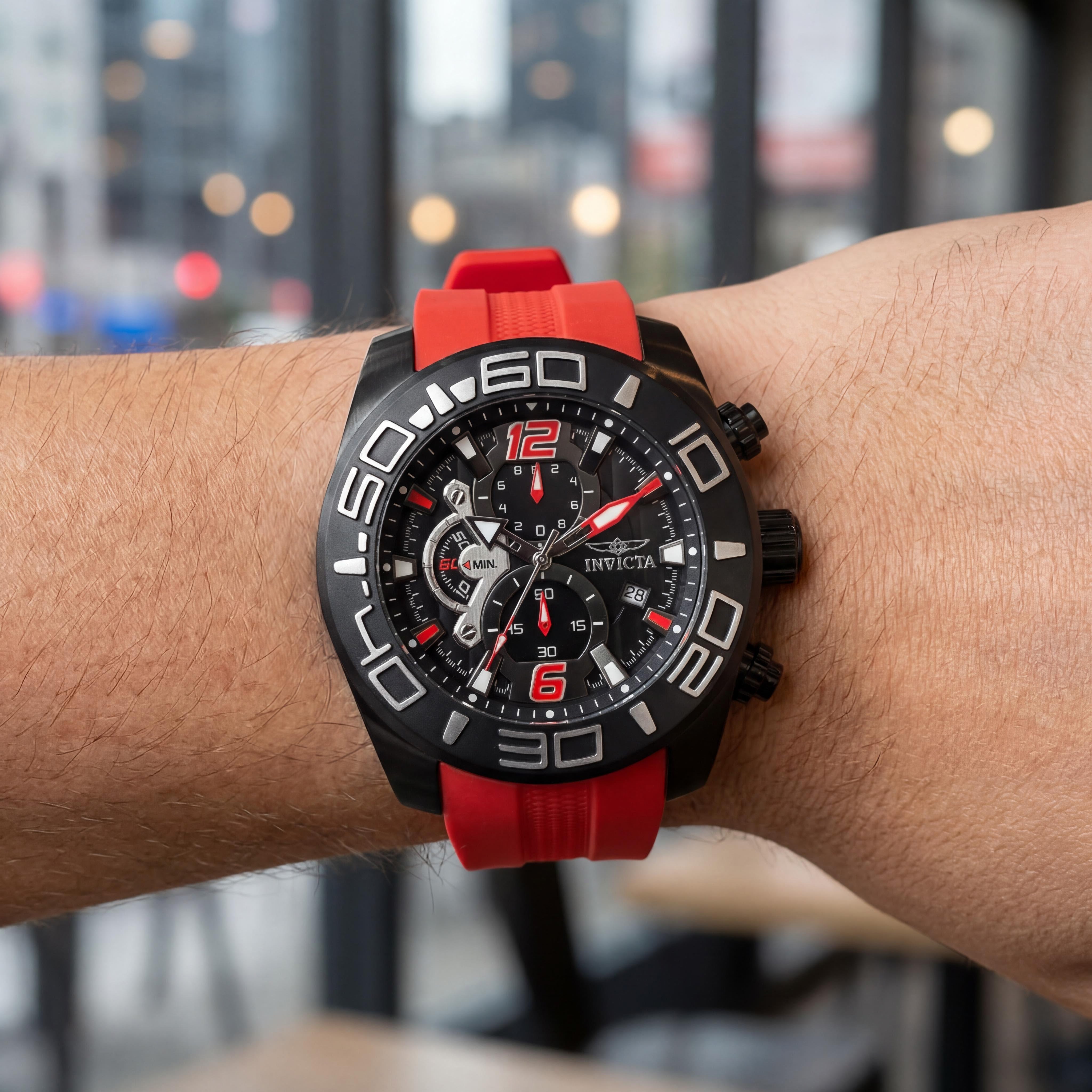 Invicta Men's Pro Diver Black Case Red Silicone Strap Chronograph Quartz Watch 50mm, Photo 4
