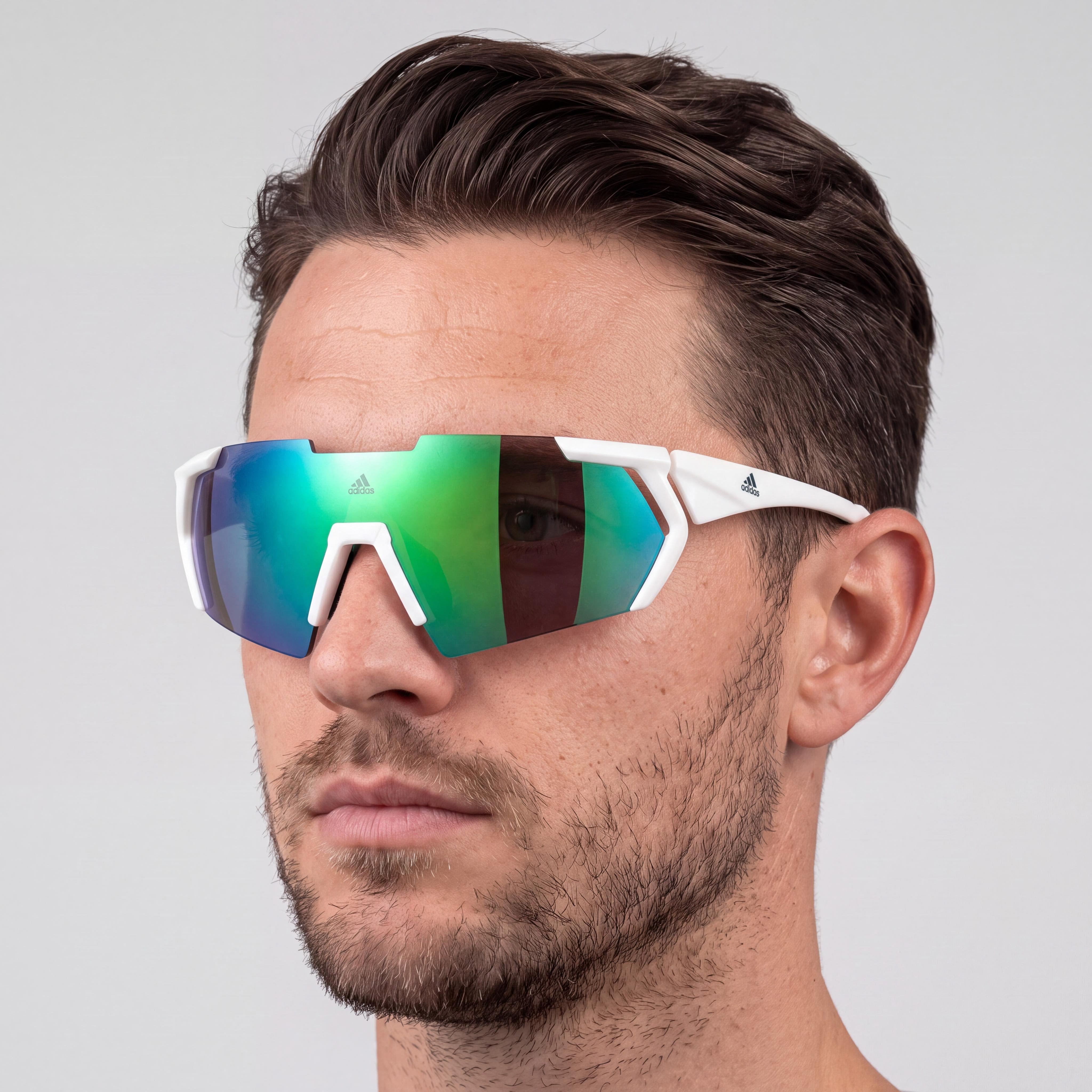 adidas SP0064 Modern Men's White Injected Frame Green UV Protected Lenses 140mm Sunglasses, Photo 5