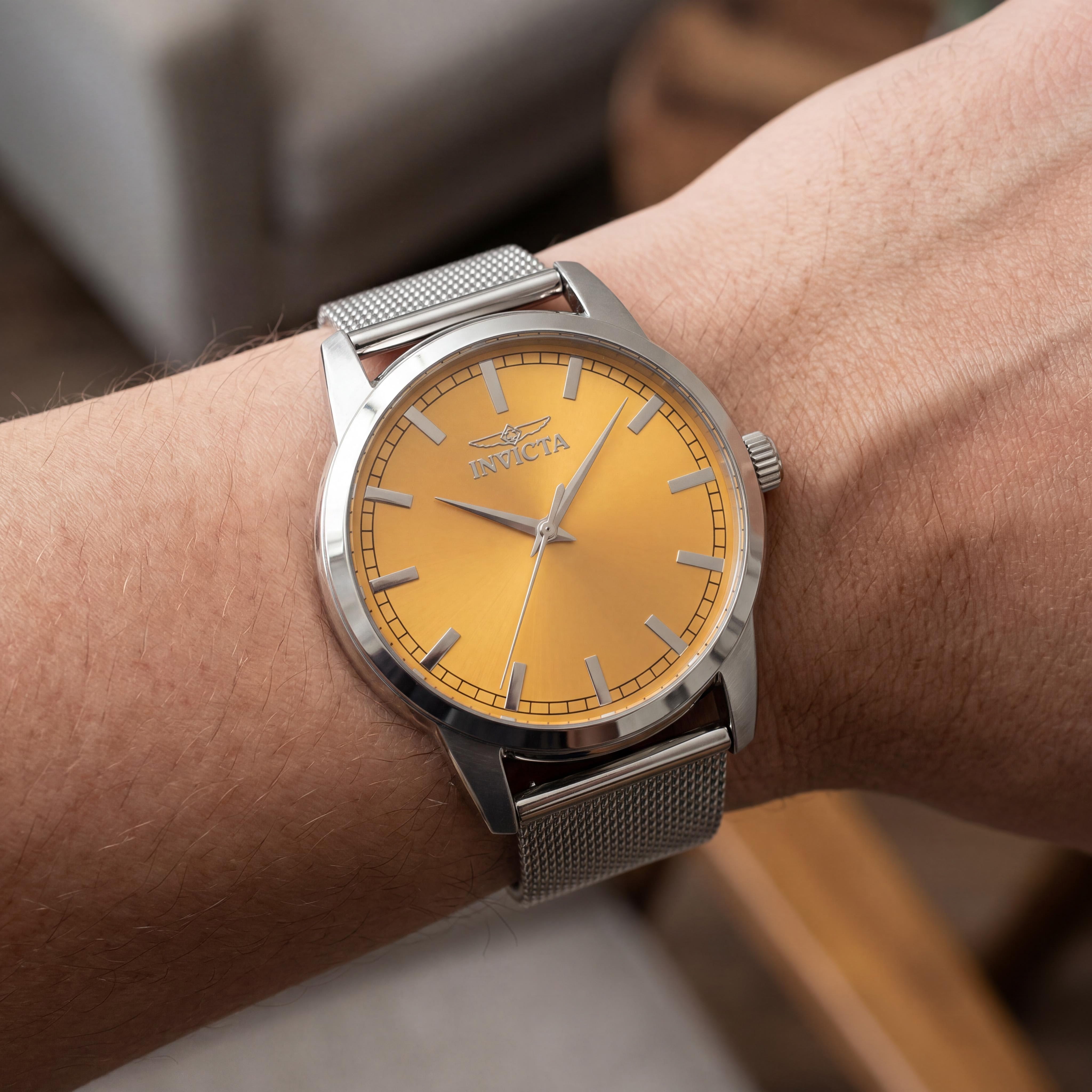 Invicta Celestial 48506 Unisex 43mm Quartz Bracelet Watch - Stainless Steel Silver Case, Yellow Dial, Photo 4