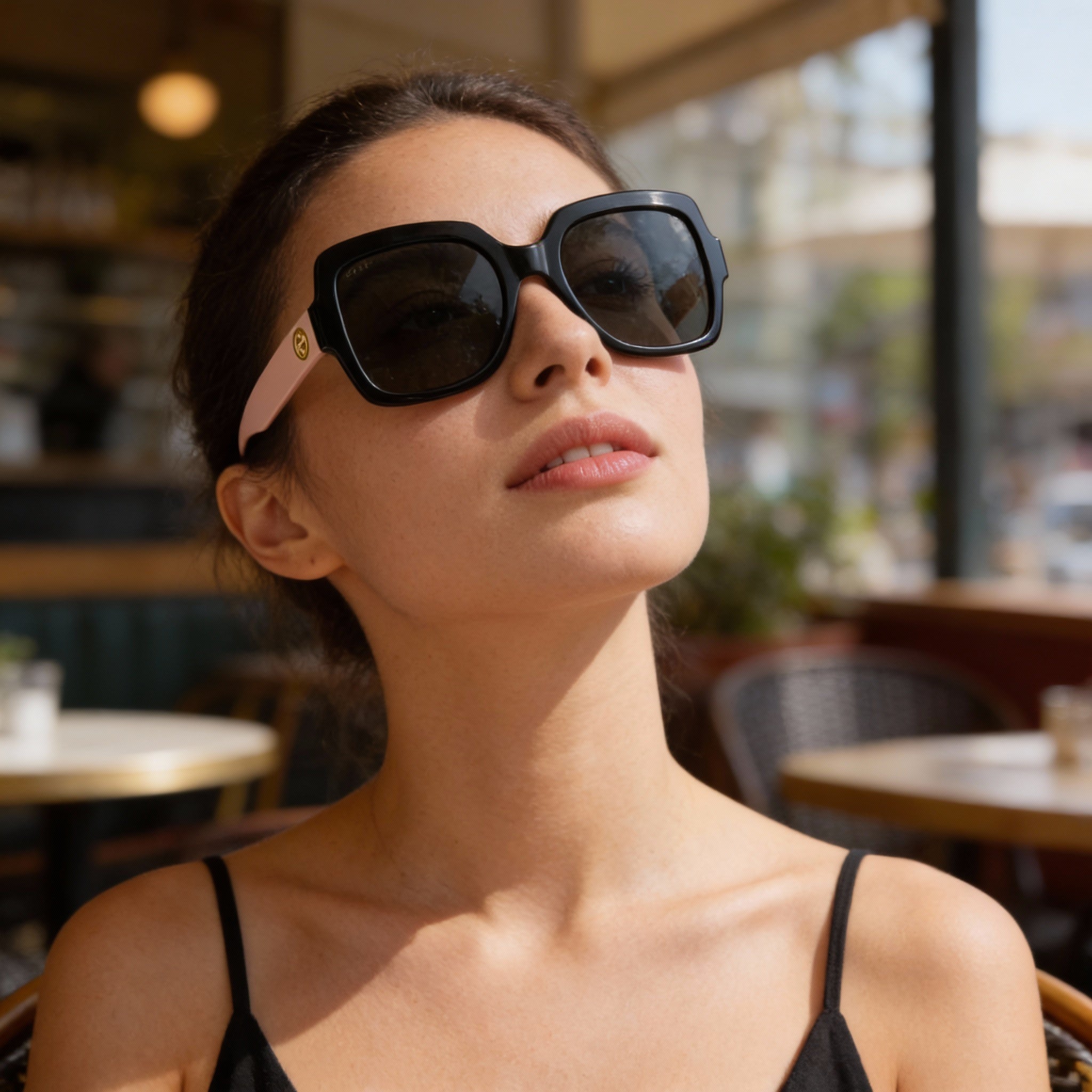 Gucci Classic Oversize Square Women’s Sunglasses with Black Pink Acetate Frame and Black Lenses 54mm, Photo 5