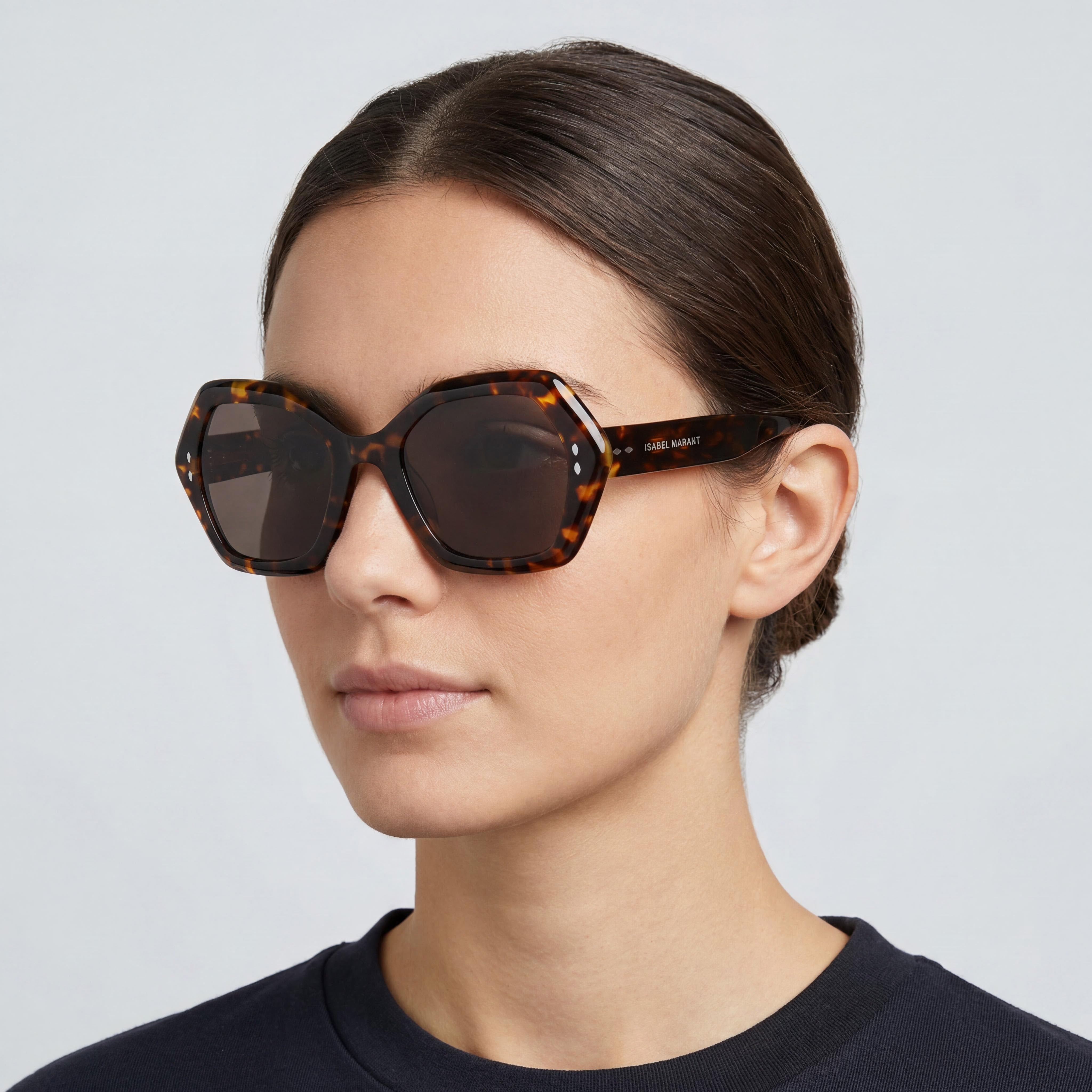 Isabel Marant Im 0107/g/s Women's Acetate Havana Octagonal UV Protected Non-Polarized Sunglasses 53mm, Photo 4