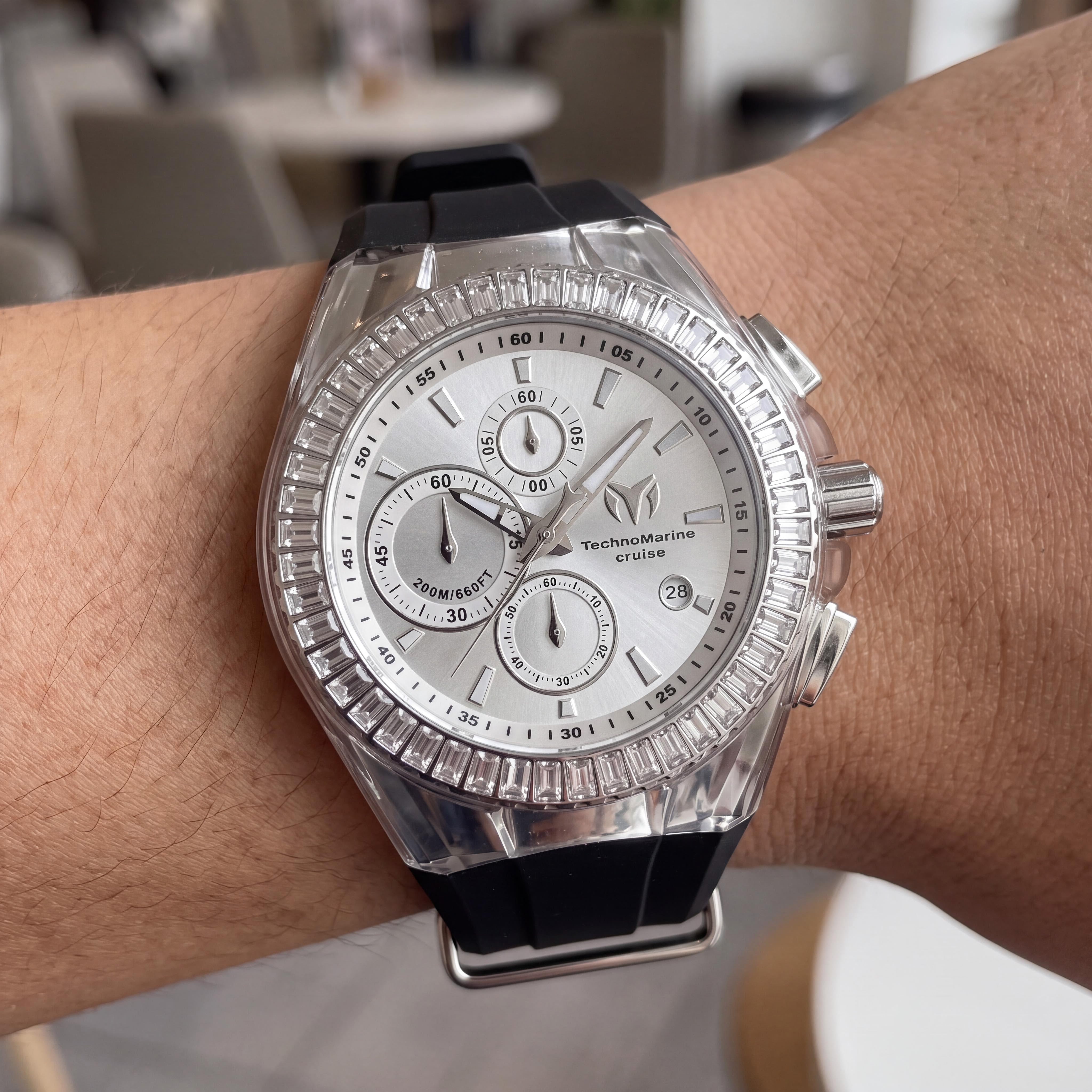 Reloj Technomarine Cruise TM-121150 para hombre, de cuarzo, cronógrafo, caja de acero inoxidable de 45 mm, esfera plateada y correa de silicona, Photo 4