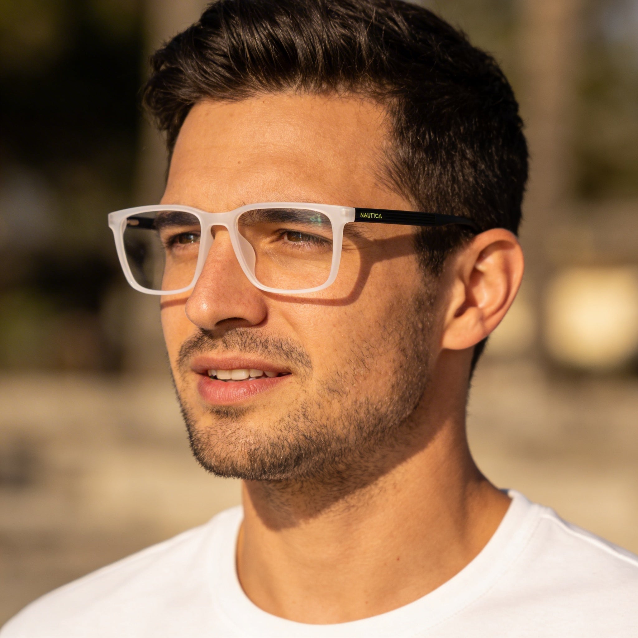 Nautica N8183 Men's Eyewear featuring a Matte Crystal Metal Frame and Clear Lenses, Size 54mm, Photo 4
