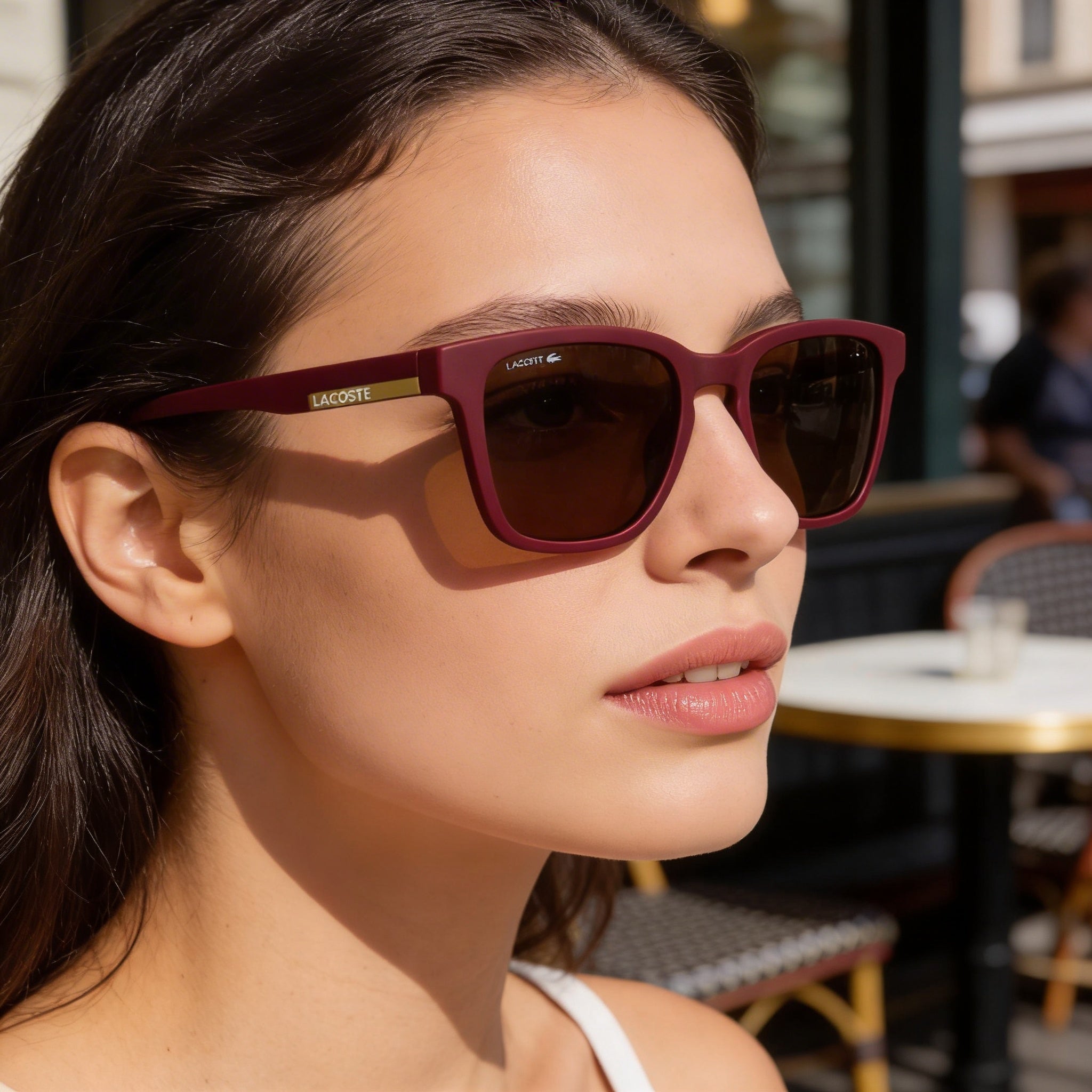 Lacoste Modern Unisex Rectangular Matte Dark Red Plastic Frame UV Protection Sunglasses Size M, Photo 6