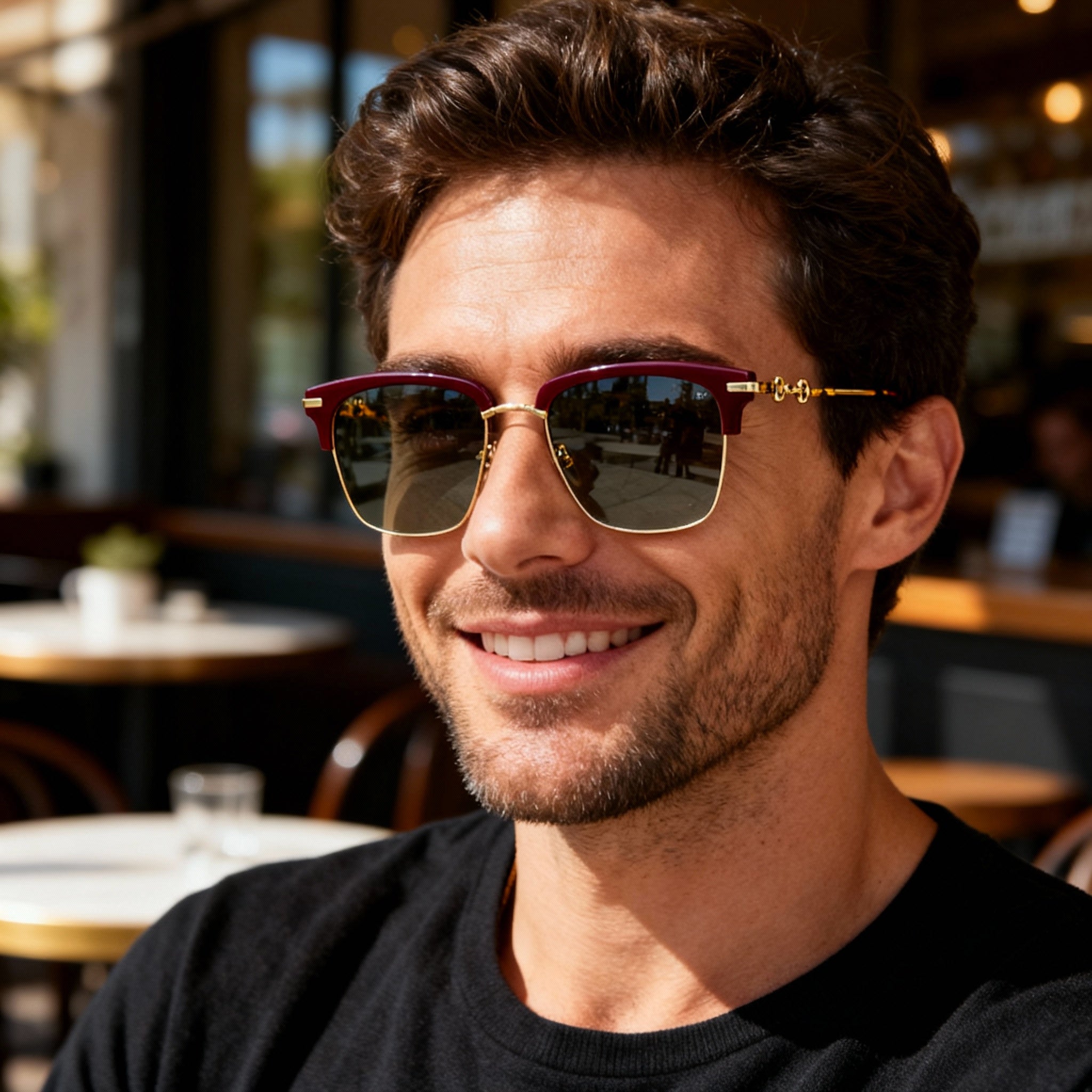 Gucci Men's Square/Rectangle Plastic Frame Sunglasses Burgundy Gold Green UV Protected 56-18-145, Photo 3