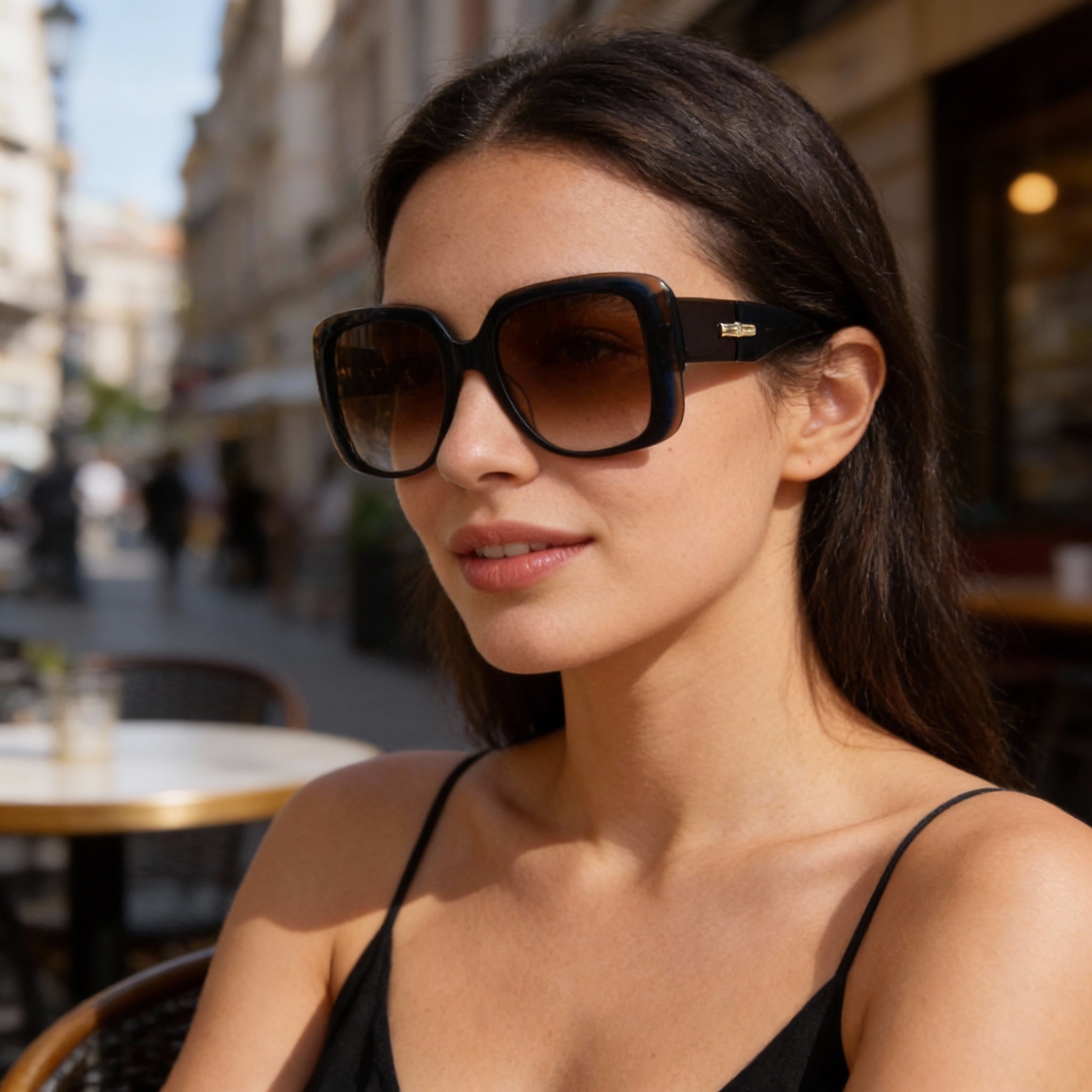 Longchamp Casual Women's Sunglasses featuring an Acetate Frame and Polycarbonate Lenses in Blue Stone Brown, Size 53mm, Photo 4