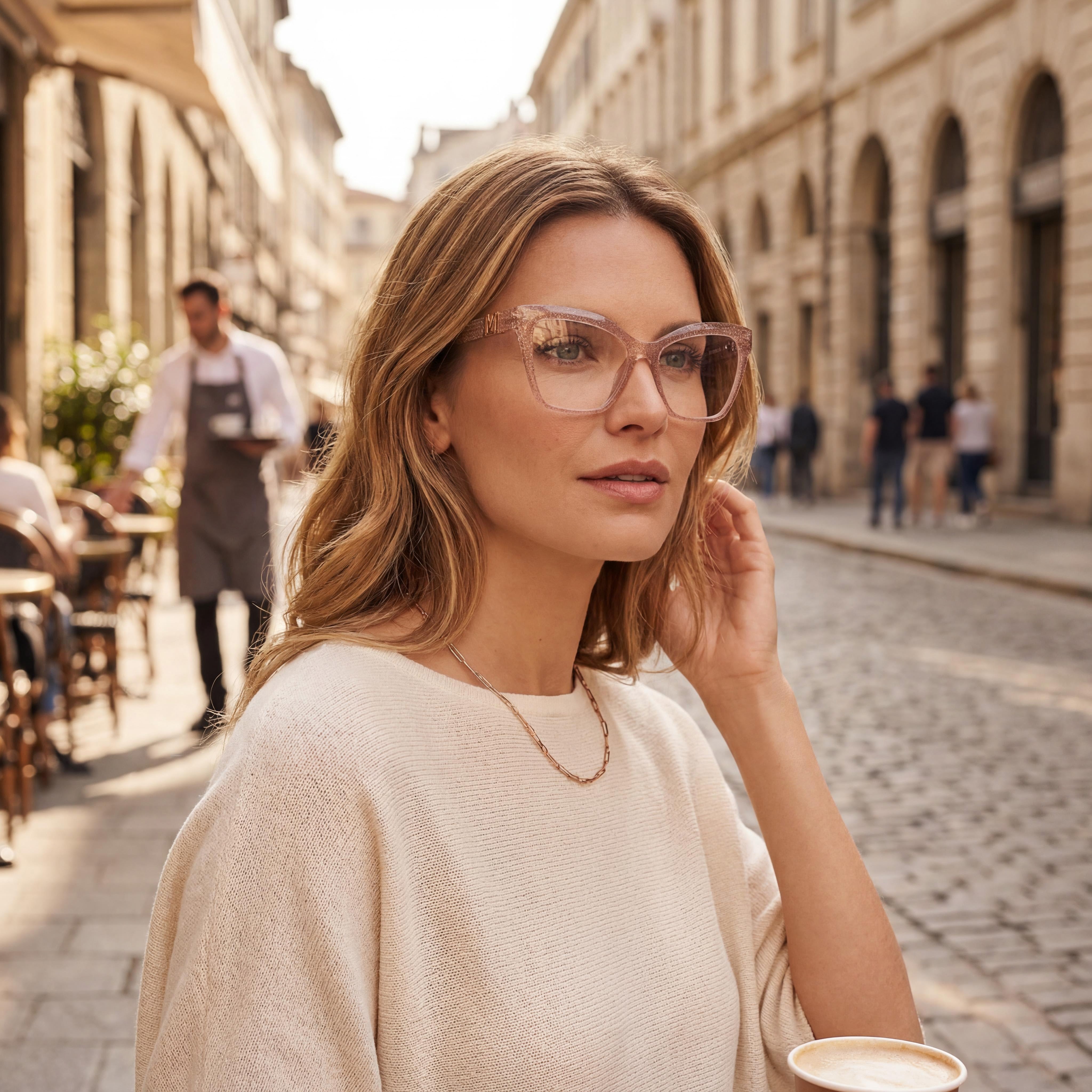 GUESS by Marciano Classic Women's Shiny Beige Plastic Frame Eyewear with Multicolor Lenses 55-16-145, Photo 5