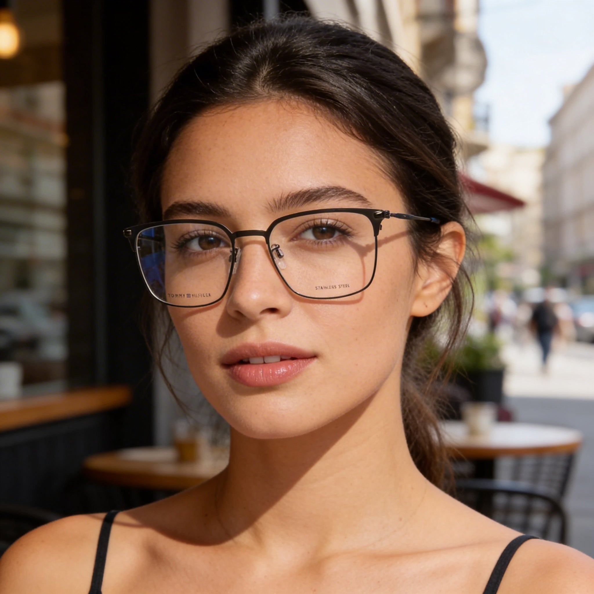 Gafas de sol Tommy Hilfiger modernas unisex de acero inoxidable con montura rutenio mate, lentes negras no polarizadas de 54 mm, Photo 6