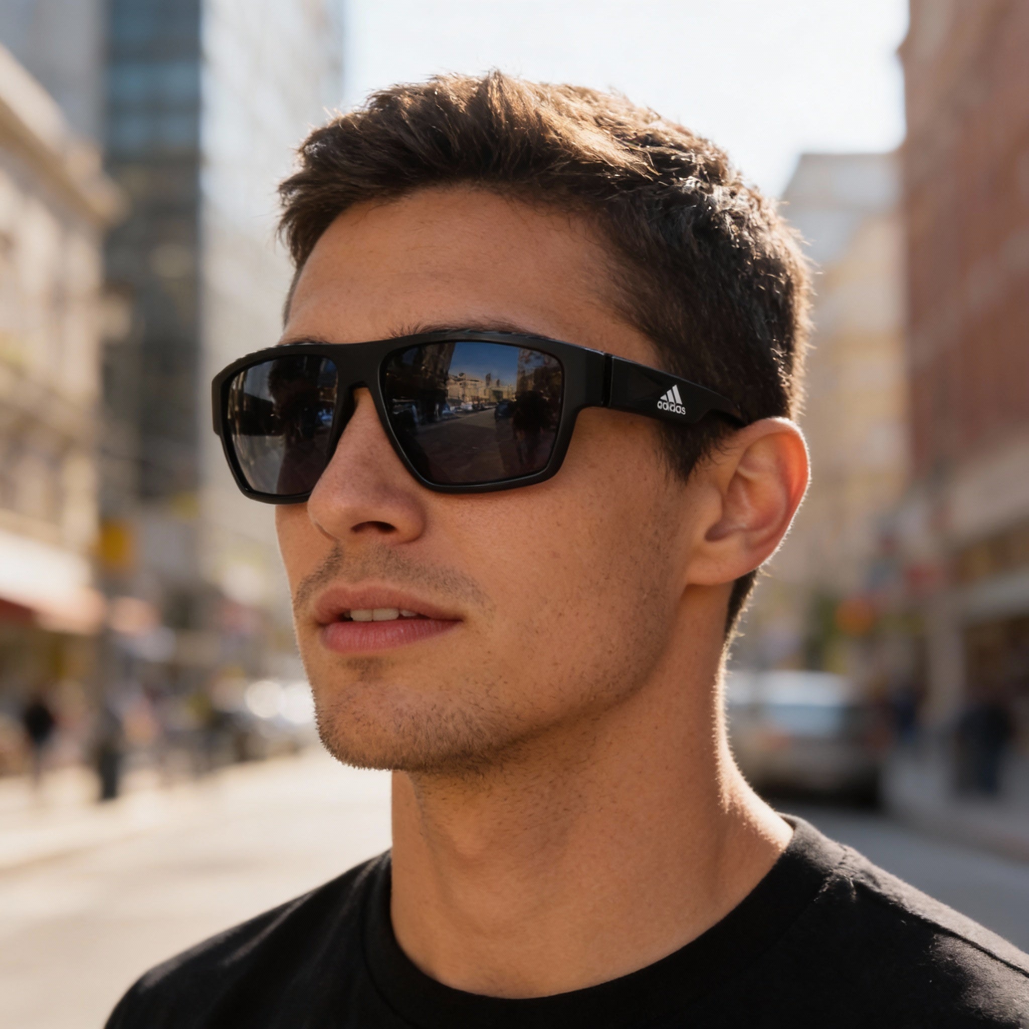 adidas Men's Sp0008 Shiny Black TR90 Plastic Sunglasses with Smoke Non-Polarized Lenses, 100% UV Protection 61mm, Photo 5