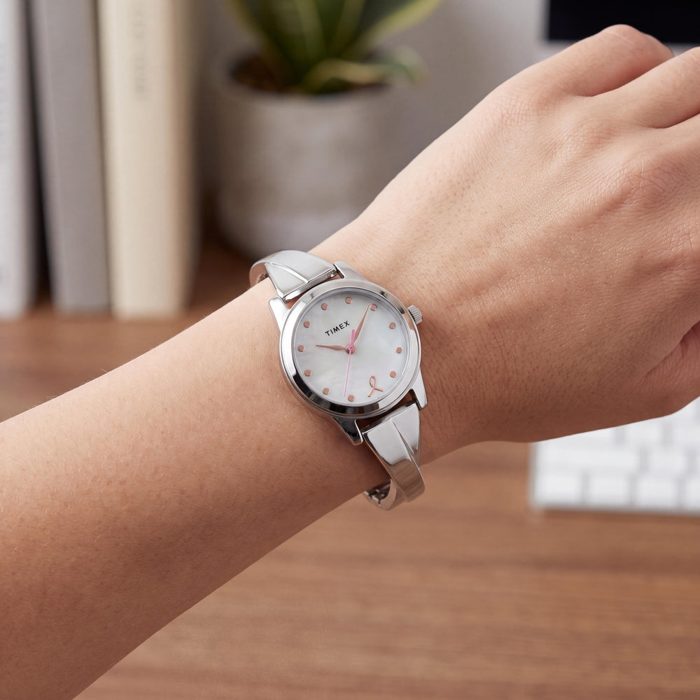 Timex Main Street Women's Silver-Tone Steel Dress Watch with White Mother-of-Pearl Dial and Quartz Movement