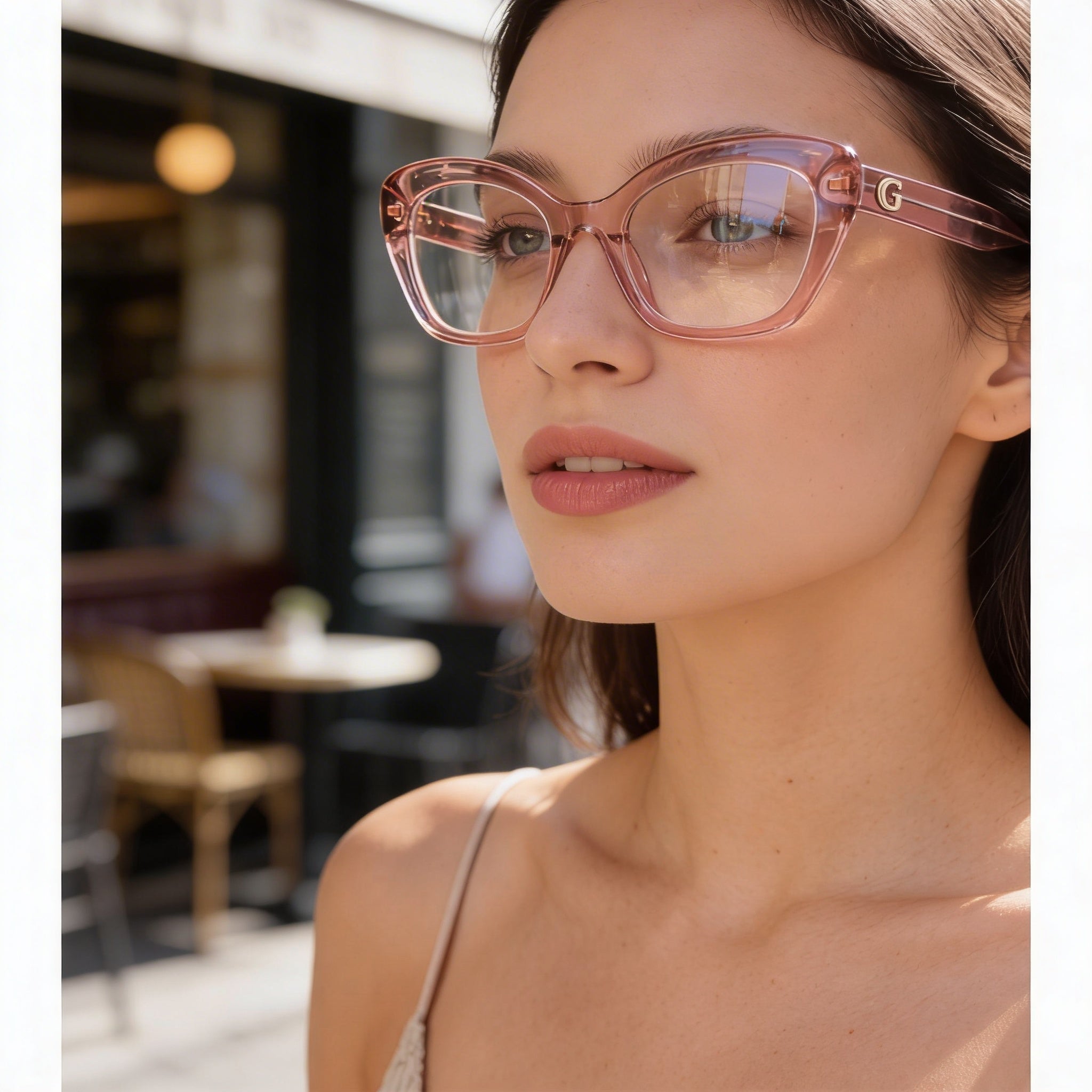 Gafas Guess Gu50225 para mujer con montura de plástico rosa claro y lentes de policarbonato no polarizadas, 51 mm de ancho de lente, Photo 6