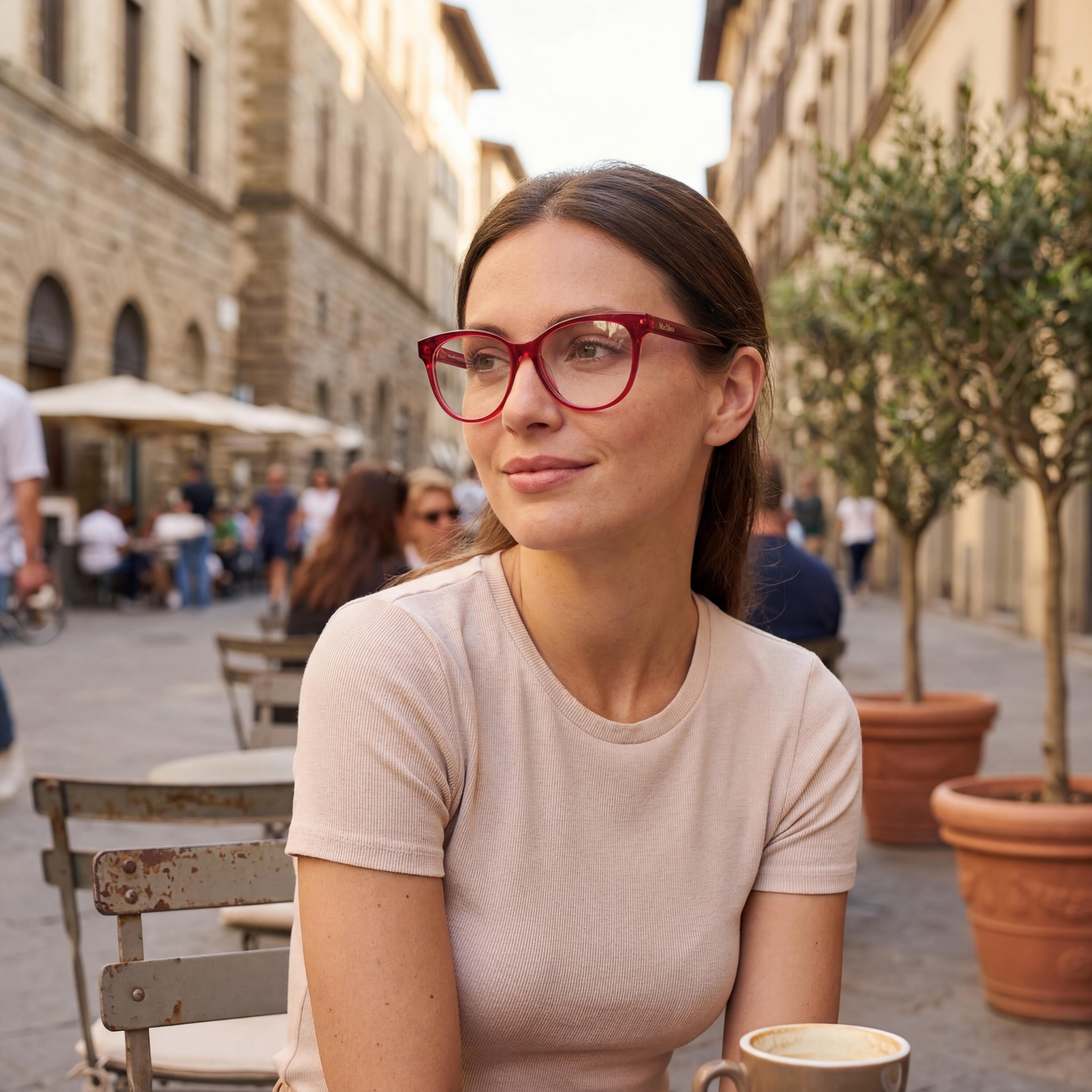 MaxMara Casual Women's Eyeglasses Frame in Shiny Red Acetate, Lens Width 54mm, Bridge 14mm, Temple 140mm, Photo 5
