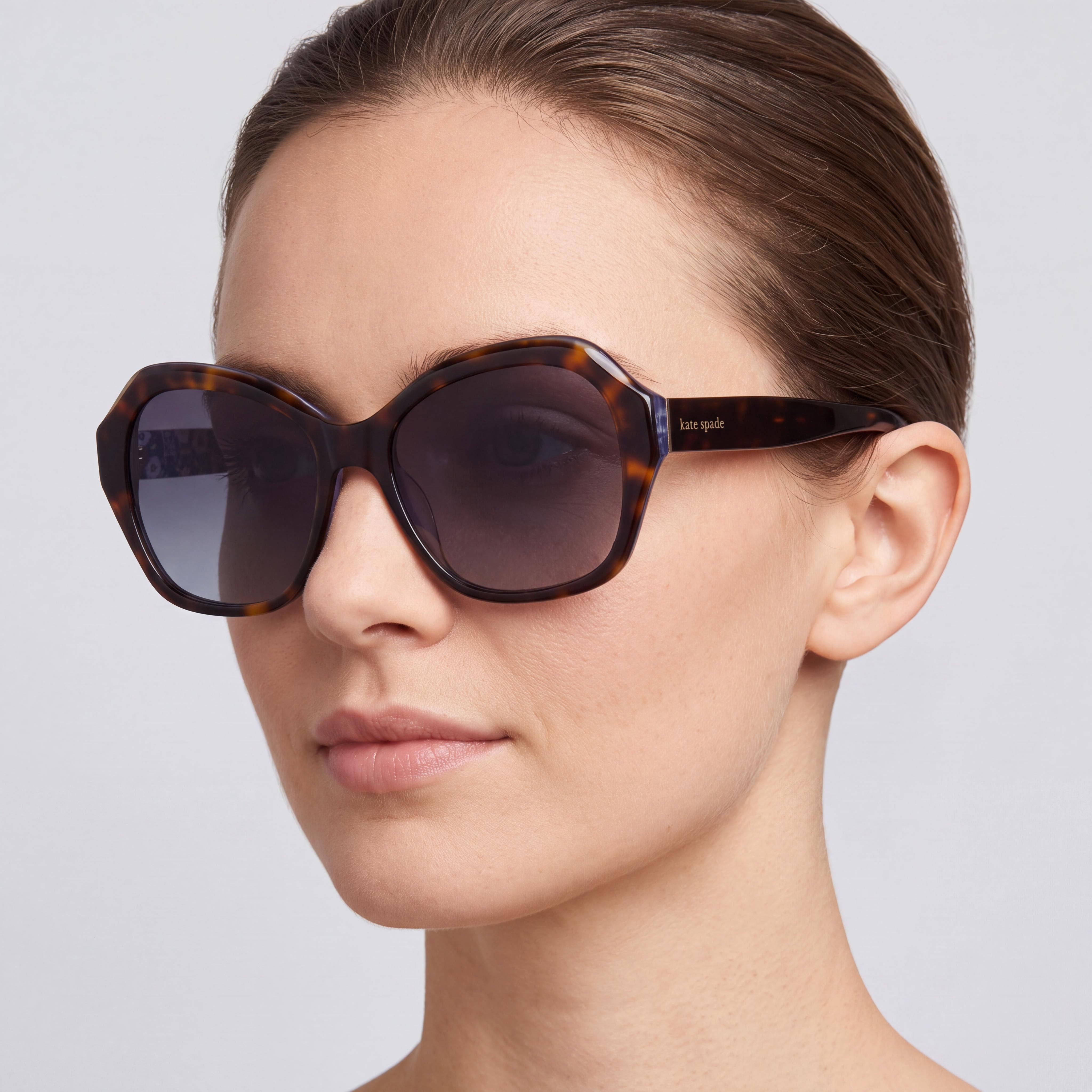 kate spade new york LOTTIE/G/S 086 Women's Acetate Havana Brown Frame Dark Grey Shaded Non-Polarized Sunglasses 55mm, Photo 4
