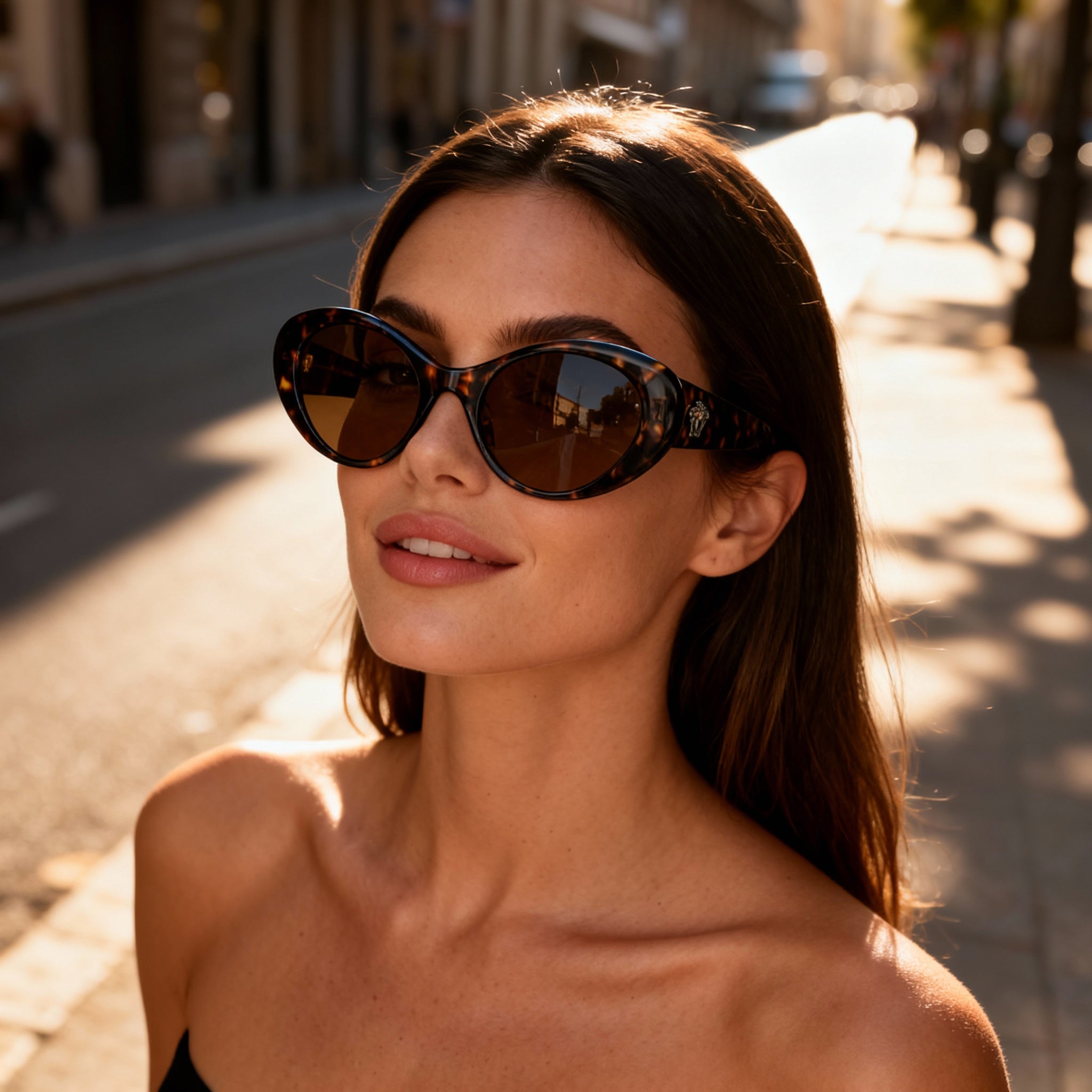 Versace Women's Ve 4455u Multi-coloured Injected Full Rim Oval Non-Polarized Dark Brown Sunglasses 53-19-140, Photo 5