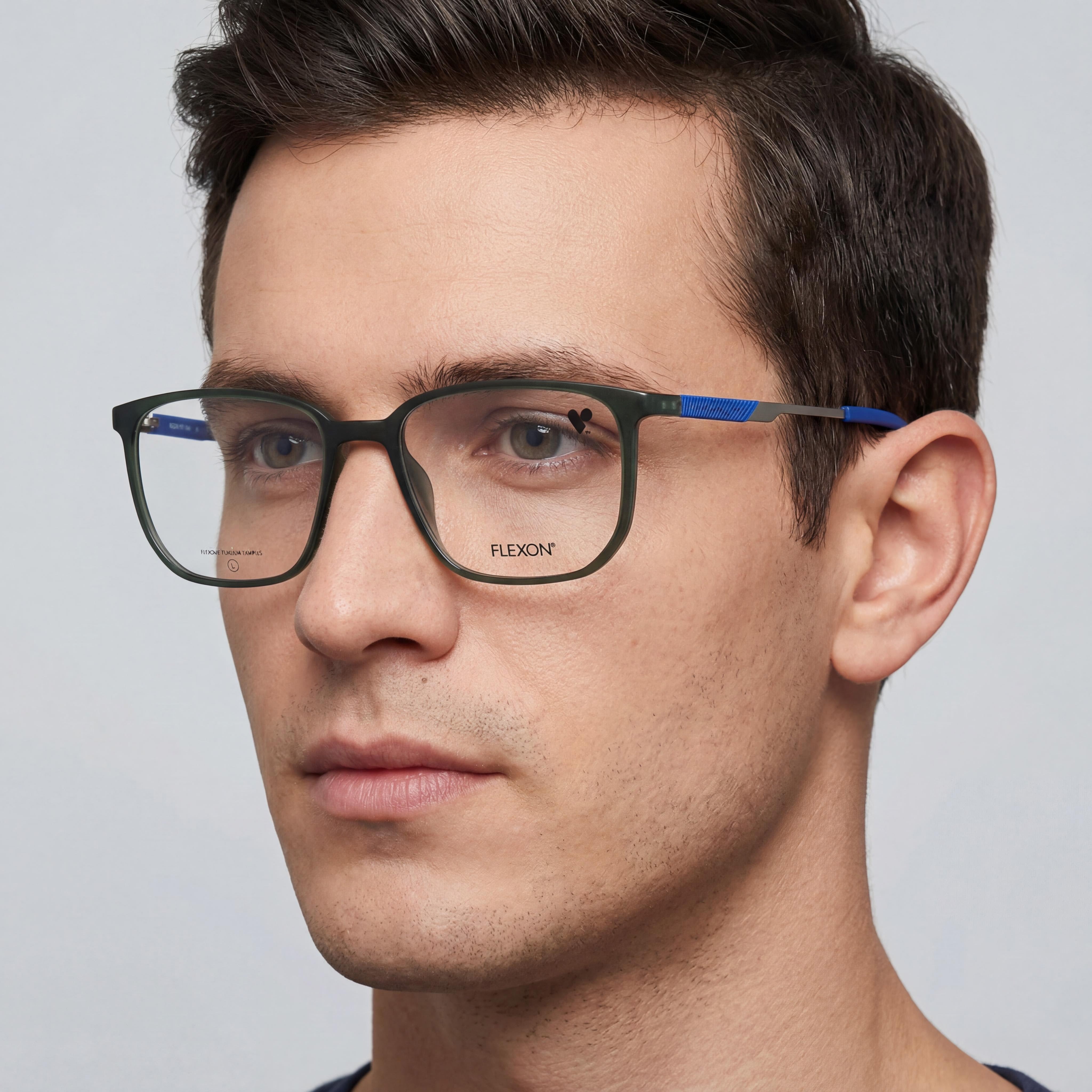 Flexon 606 Men's Durable Flexible Metal Full Rim Rectangle Eyeglasses - Shiny Crystal Grey 54-18-145, Photo 4