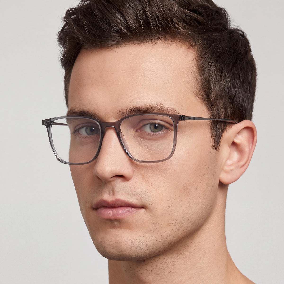 HUGO Casual Men's Optical Eyeglasses with Light Acetate Grey Ruthenium Frame, Size 52-16-145, Photo 4