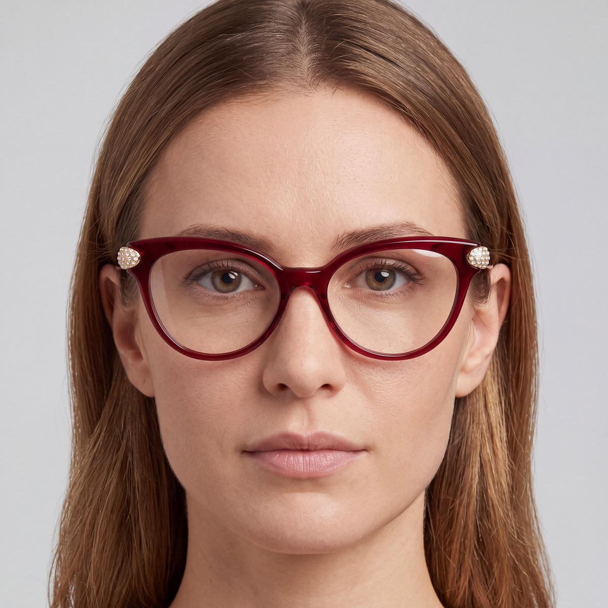 Montura de gafas graduadas redondas de plástico para mujer Swarovski SK2046, color burdeos transparente, 51-17-145, Photo 3