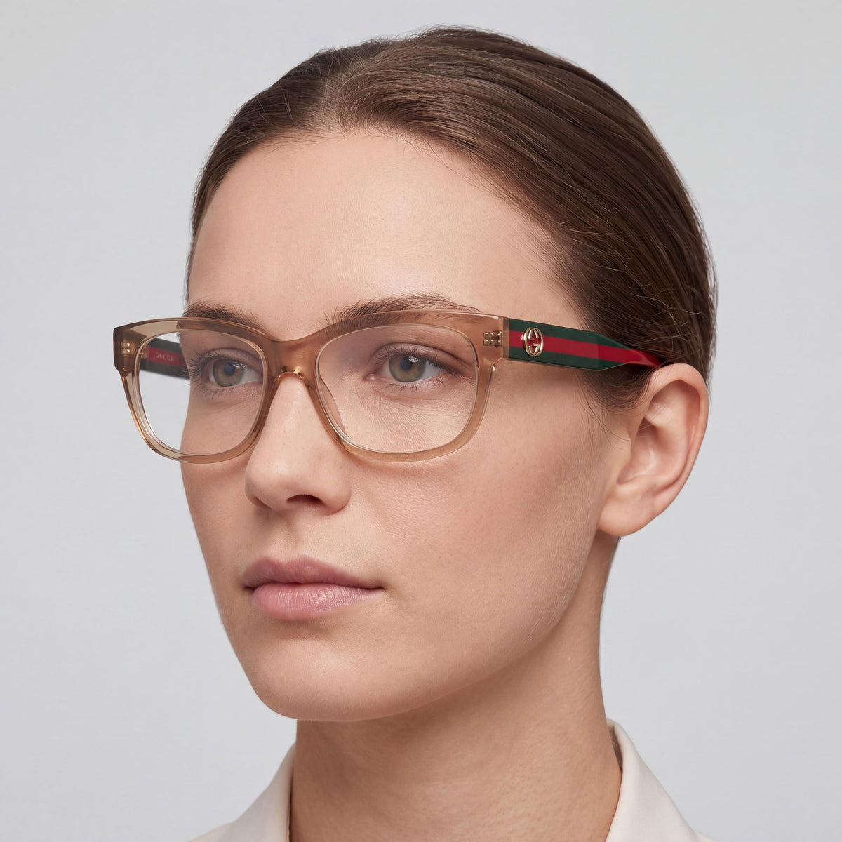 Gafas Gucci GG0278ON-015 unisex de acetato transparente marrón y verde, 55 mm, Photo 3