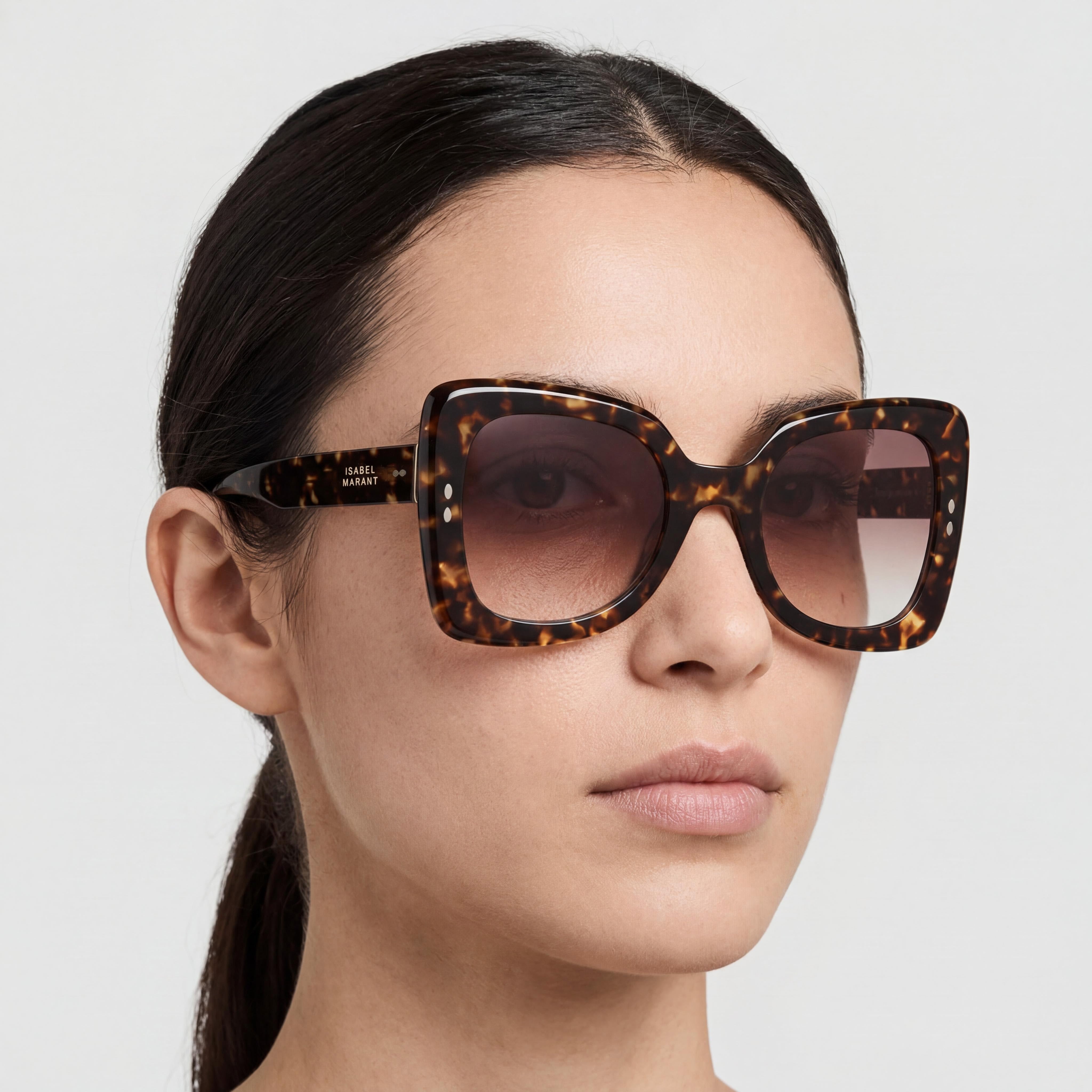 Gafas de sol cuadradas oversize de acetato de moda para mujer Isabel Marant con protección UV, marrón habana, 52 mm, Photo 5