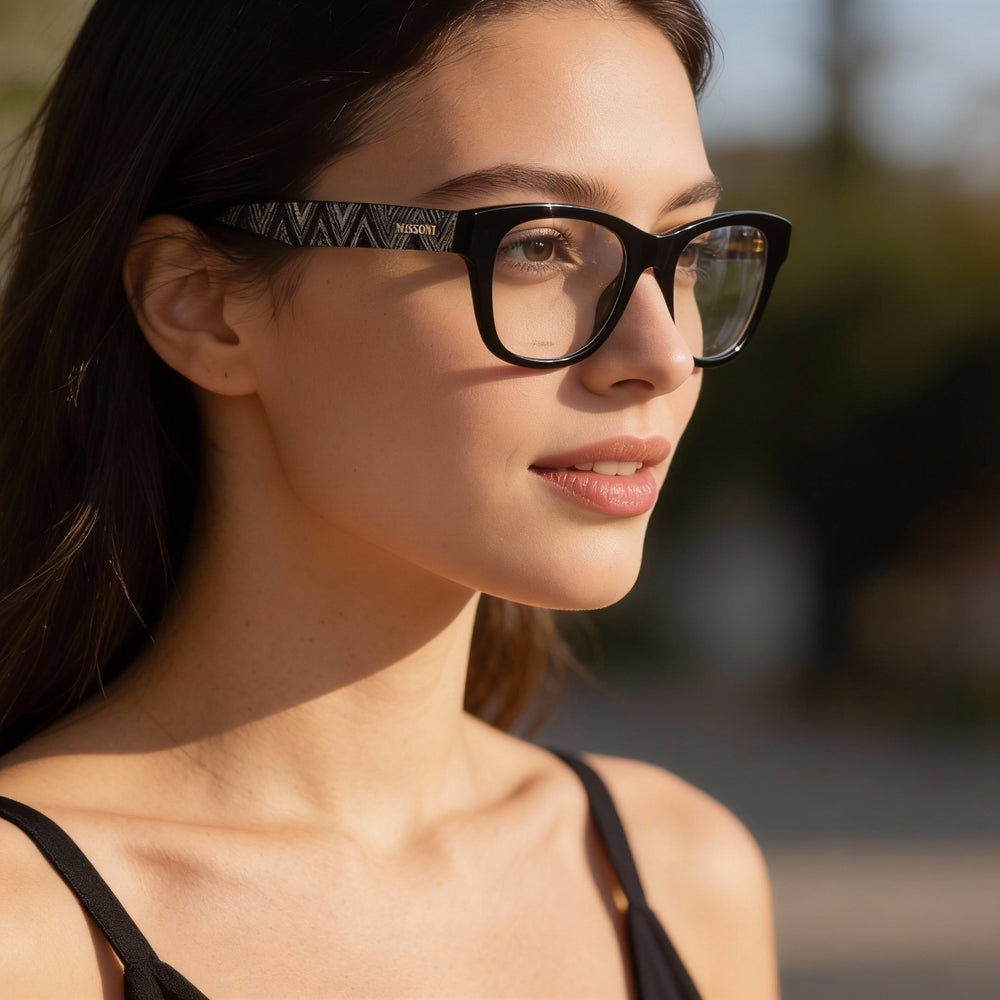 M Missoni Casual Women's Eyeglasses with Black Acetate Frame and Black Polycarbonate Lenses, Size 50-19-140