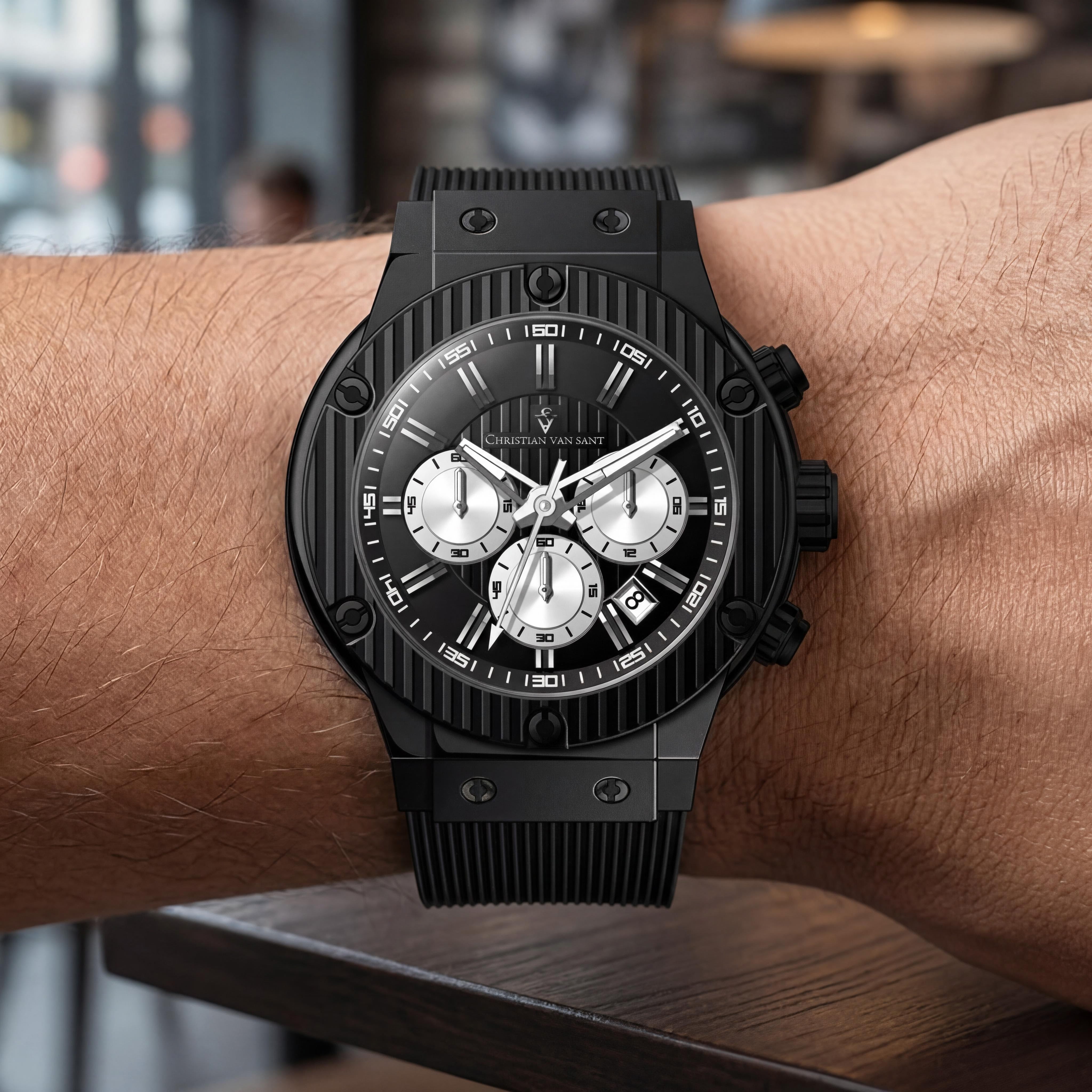 Christian Van Sant CV8145 Men's Red Rubber Strap Stainless Steel Case Quartz Movement Scratch Resistant Water Resistant Watch, Photo 4