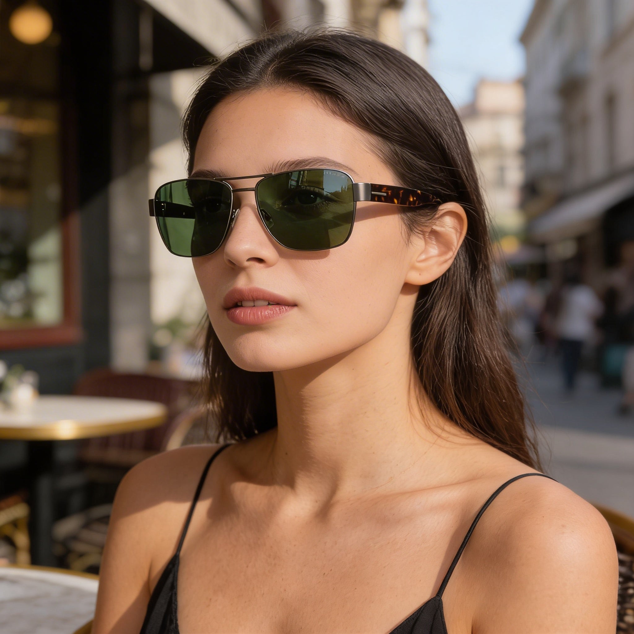 Hugo Boss Modern Unisex Havana Stainless Steel Sunglasses, Green Non-Polarized Lenses, UV Protected, 60mm, Photo 5