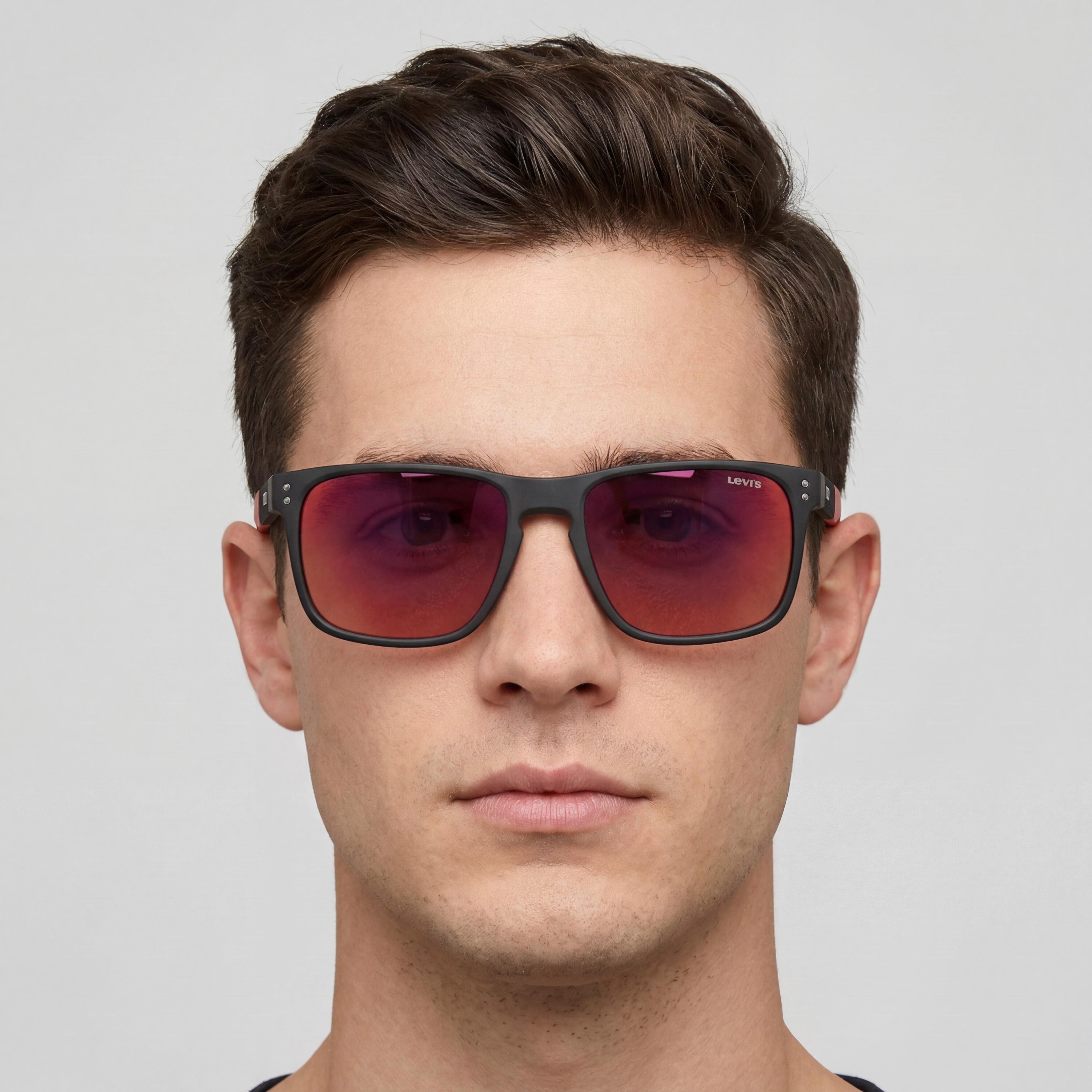 Levi's LV 5058/S Men's Casual Red and Black Matte ECO POLYAMIDE Sunglasses, Red Multi-layer Lenses, 56mm, Photo 3