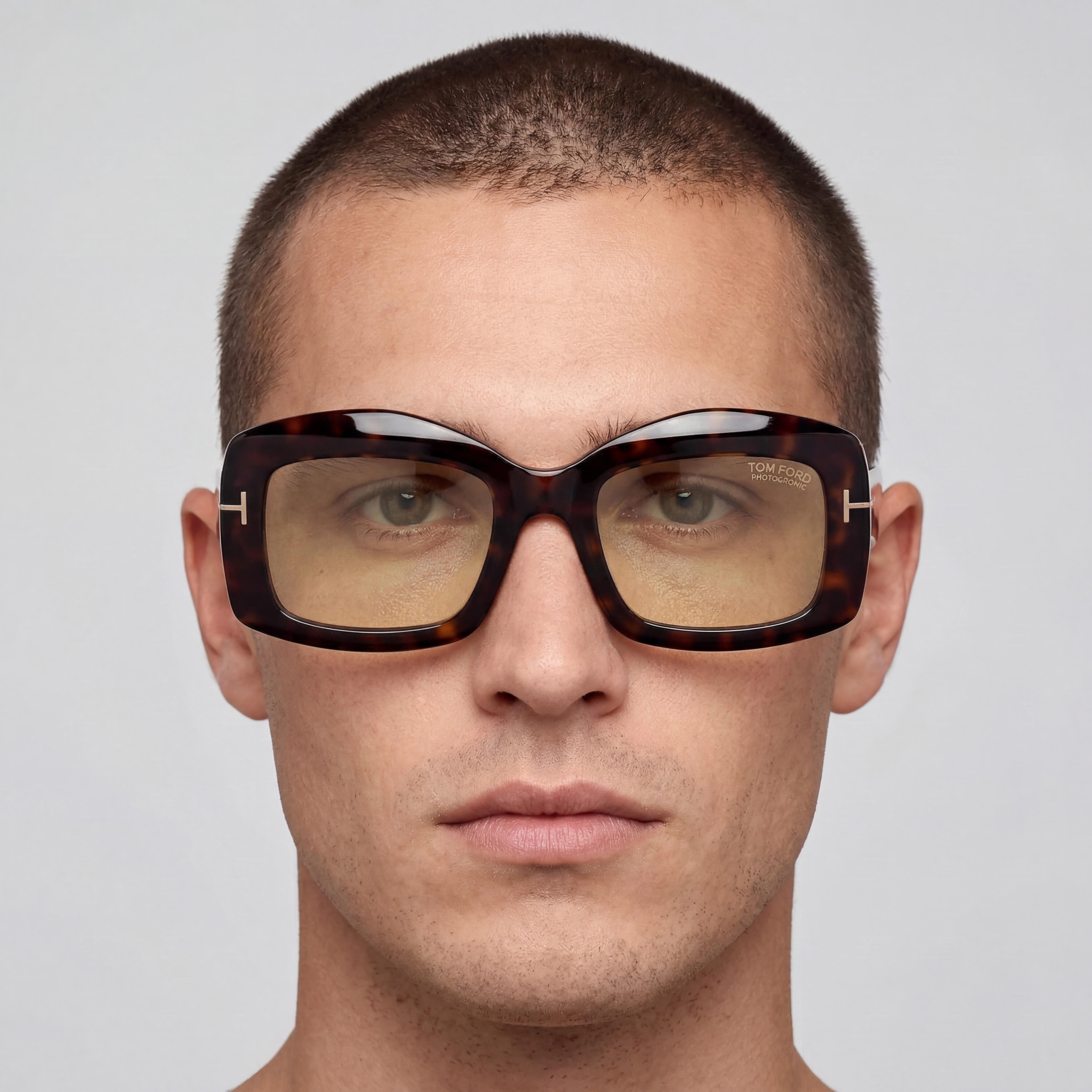 Tom Ford Modern Men's Eyewear with Dark Havana Frame and Brown Plastic Lenses, Lens Width 53, Bridge 21, Temple 140, Photo 4