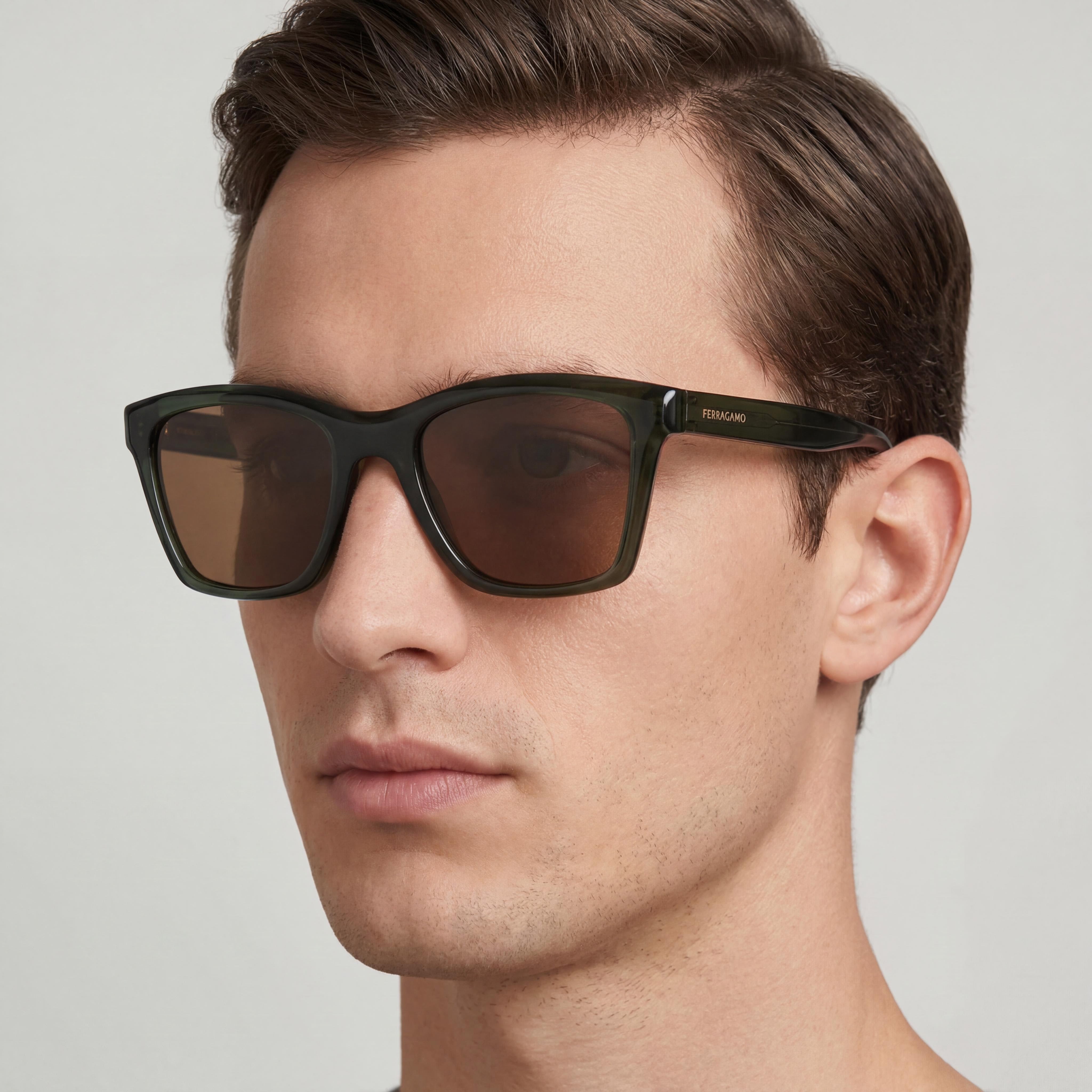 Salvatore Ferragamo Sf2001s Men's Plastic Polarized Sunglasses Transparent Khaki Green 54mm, Photo 5