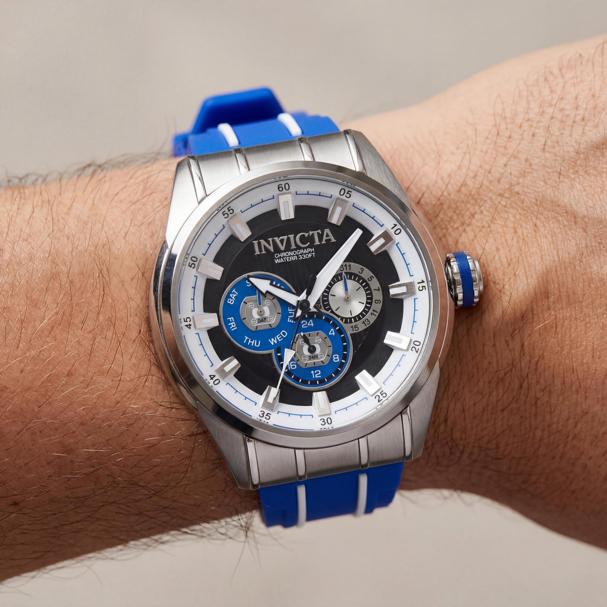 Invicta Speedway 49050 Men's Quartz Watch, 48mm Stainless Steel Case, Blue Dial, Silicone Strap, 10 ATM, Photo 3