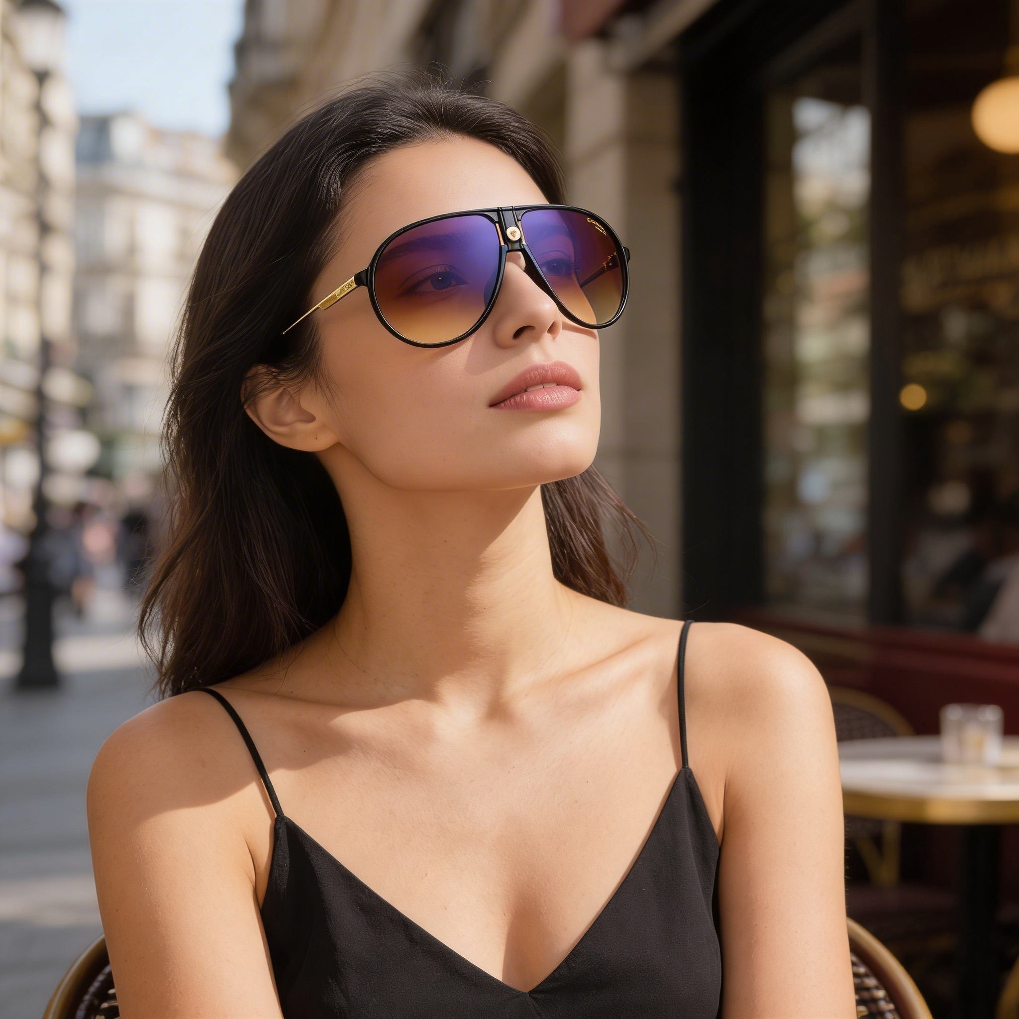 Carrera CARRERA 1034/S Unisex Shiny Black Gold Plastic Brown Shaded Blue Mirrored UV Sunglasses 63mm, Photo 5