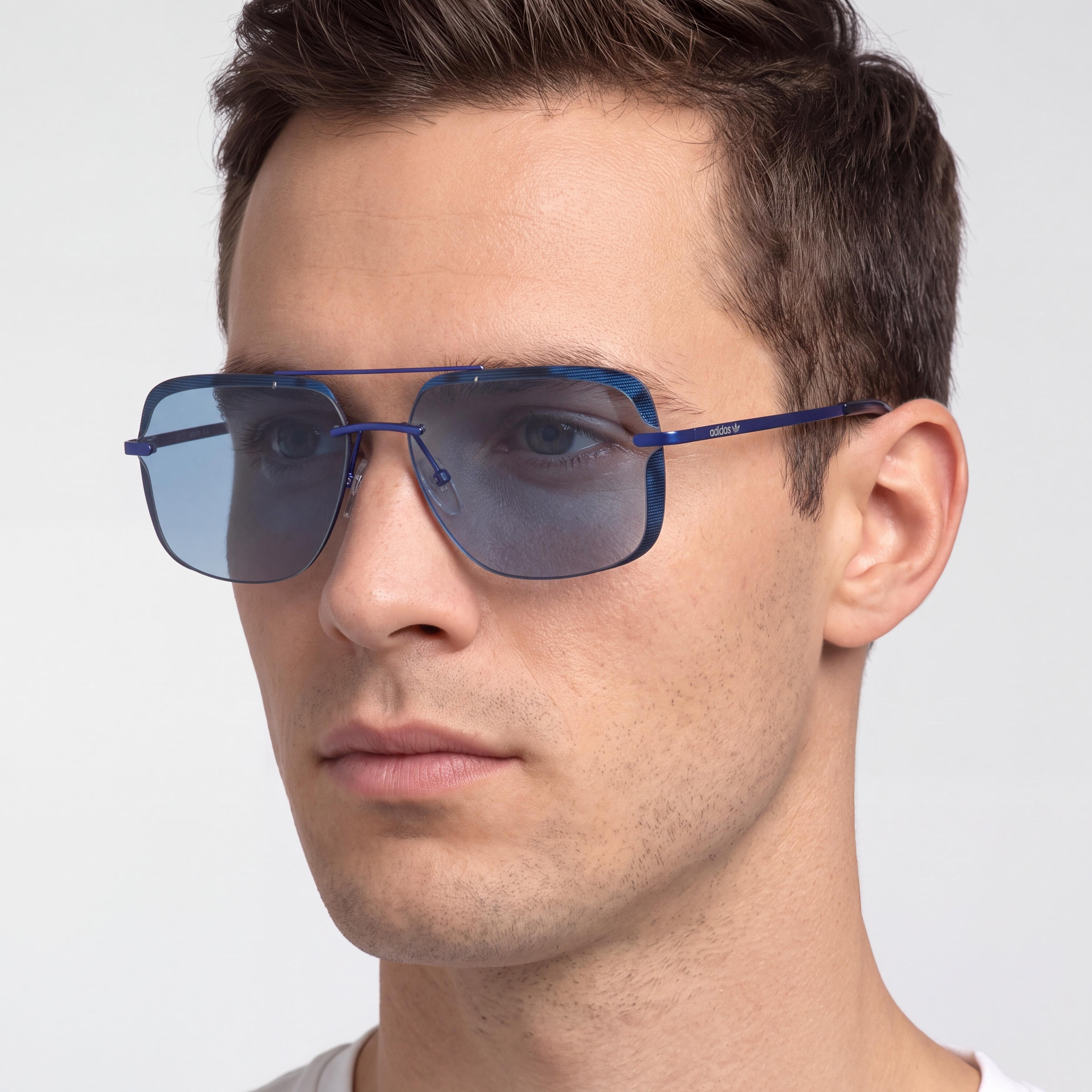 adidas Originals Casual Men's Pilot Semi Rimless Metal Shiny Blue Frame Blue Lens Sunglasses 62mm, Photo 4
