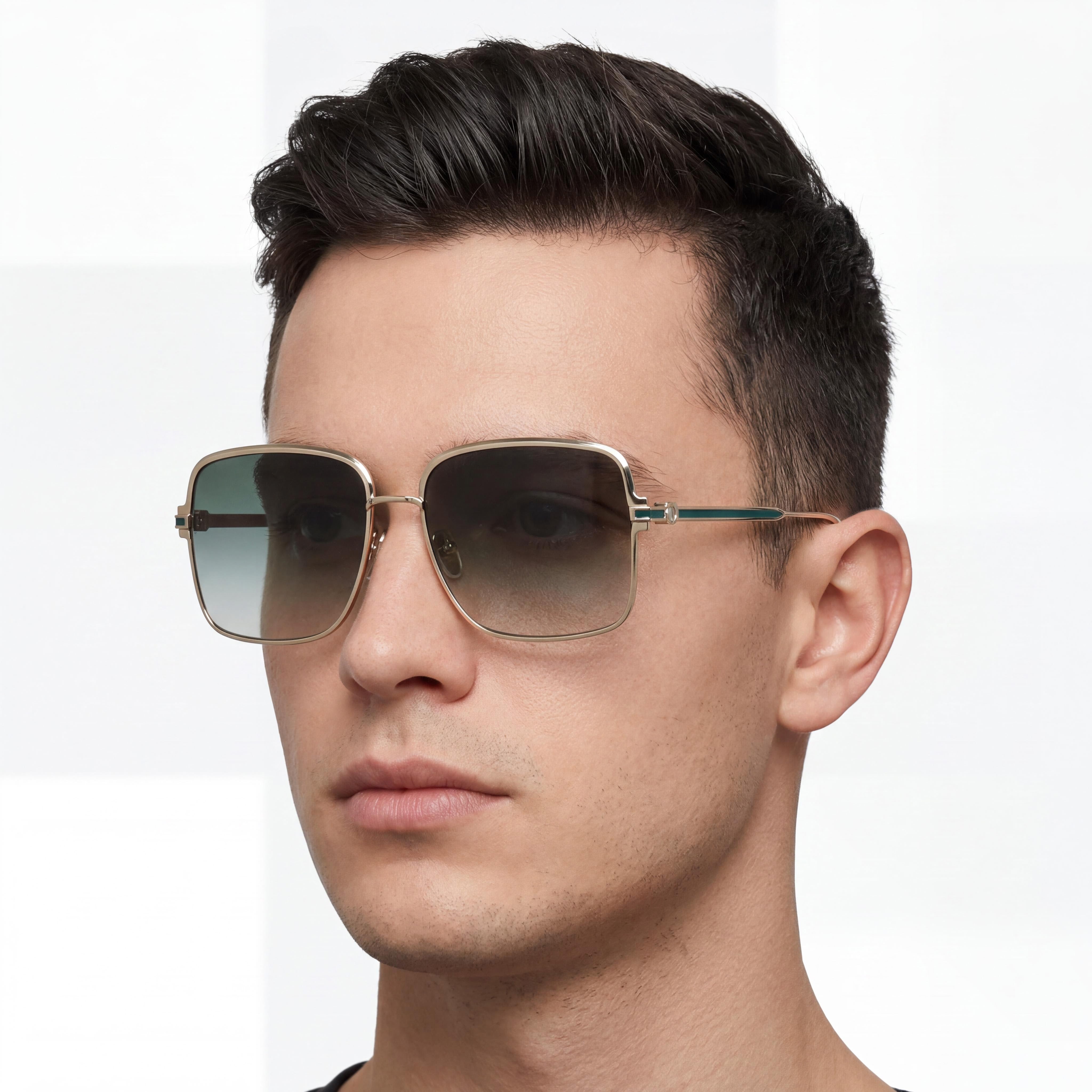 Gafas de sol para hombre Ferragamo Sf317s de titanio dorado con lentes de policarbonato verde degradado, protección UV 400, 57 mm, Photo 5