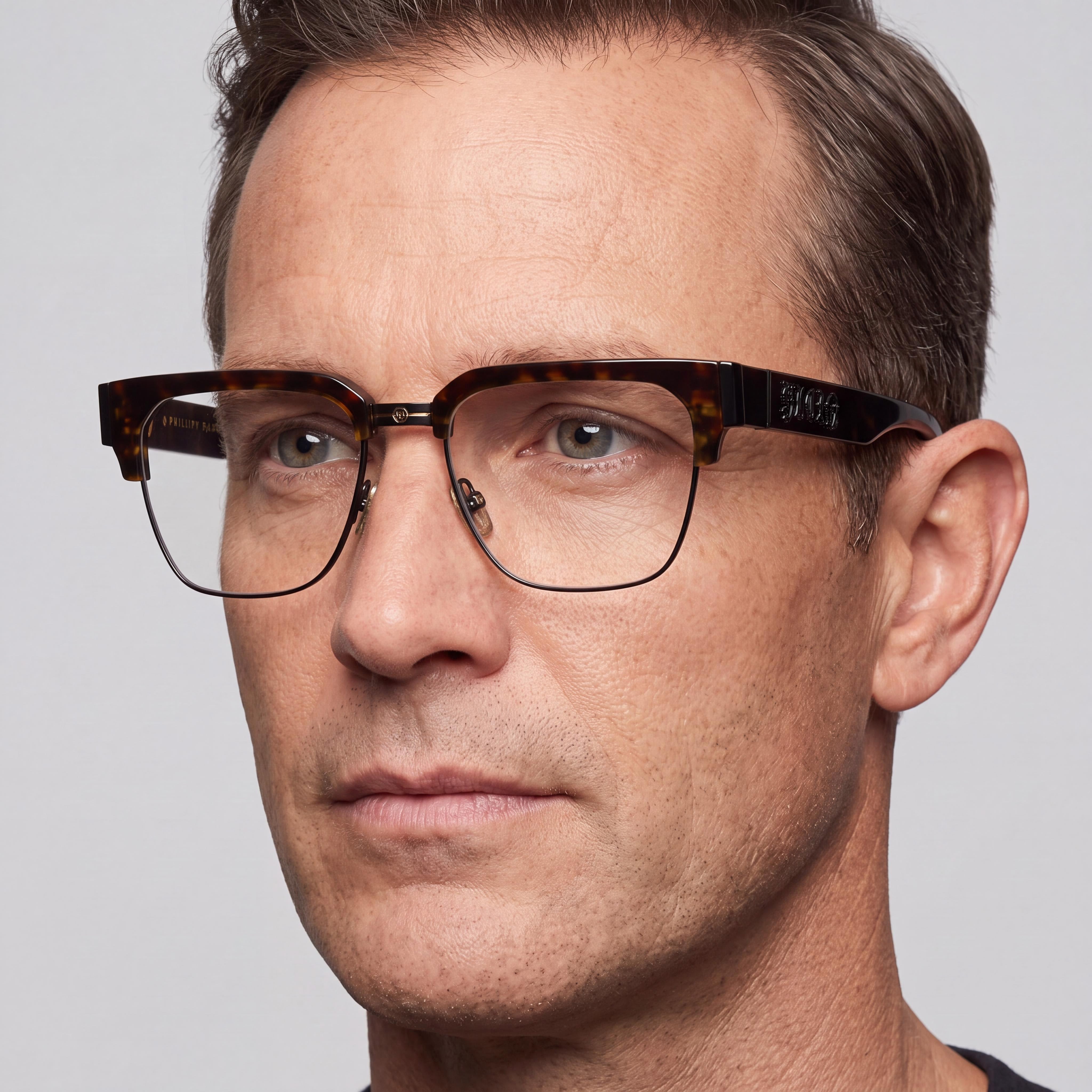 Philipp Plein Vpp113m Men's Matt Black Optical Eyeglasses with Plastic Lenses and a 53mm Lens Width, Photo 2