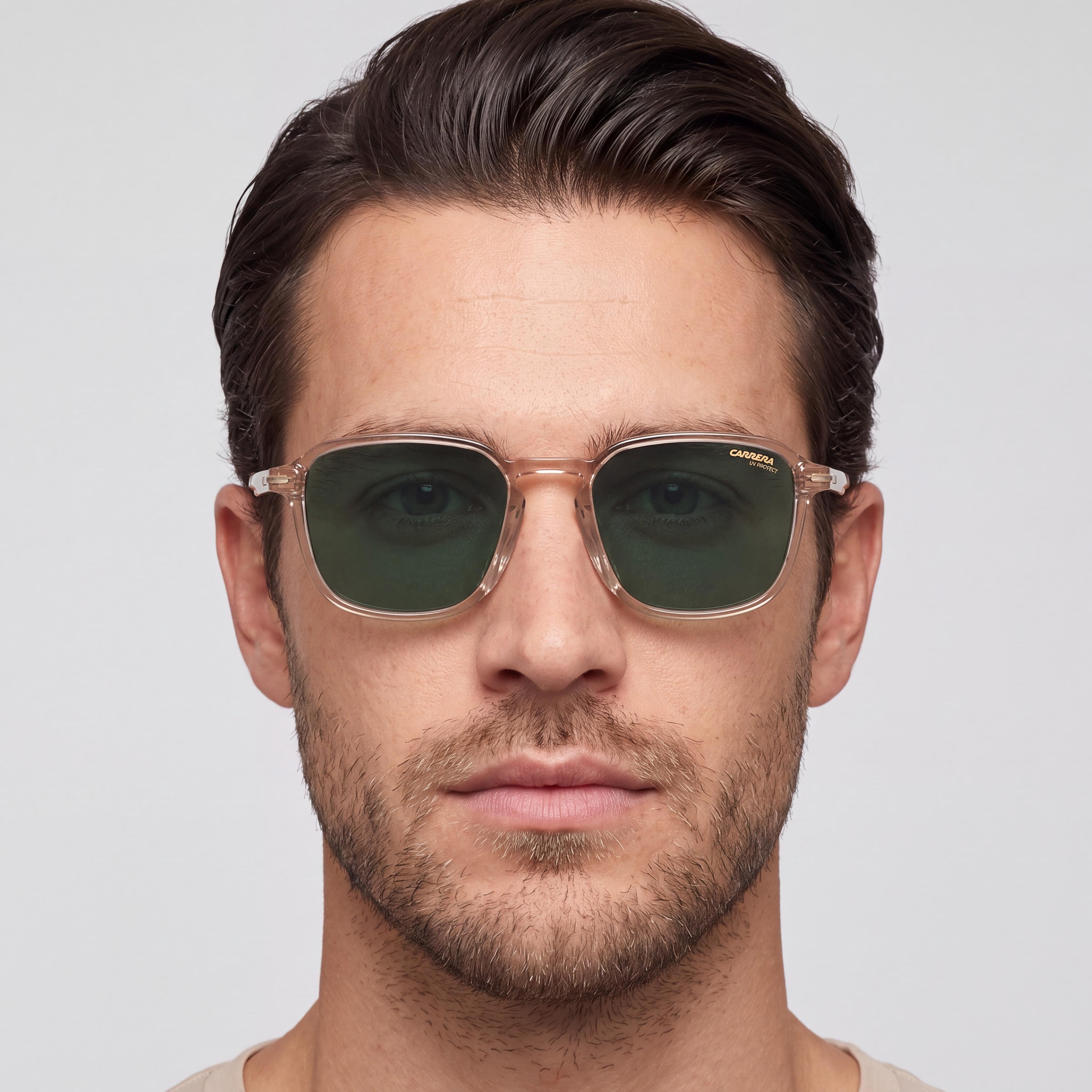 Gafas de sol Carrera casuales de acetato color carne para hombre con lentes de policarbonato verdes y protección 100% UVA/UVB de 53mm, Photo 4